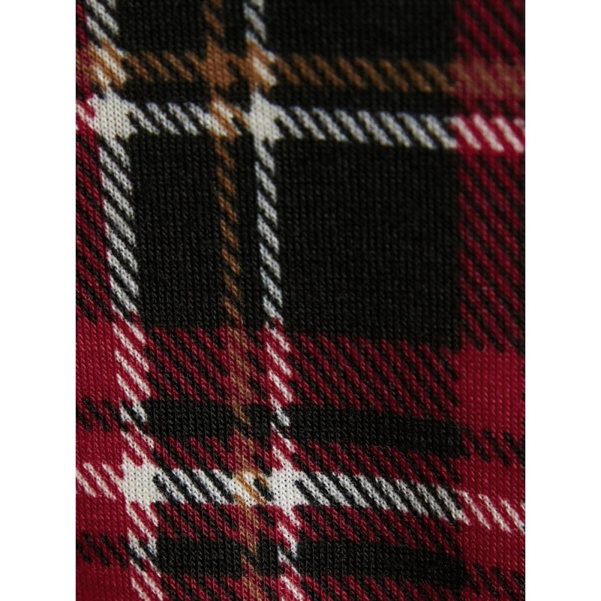 Plus Size Plaid Lantern Sleeve Mock Neck Long Tee Scarlet Women Elegant Printed Plaid Mock Neck Dailywear T-shirts BloomChic 26/4X Product Image