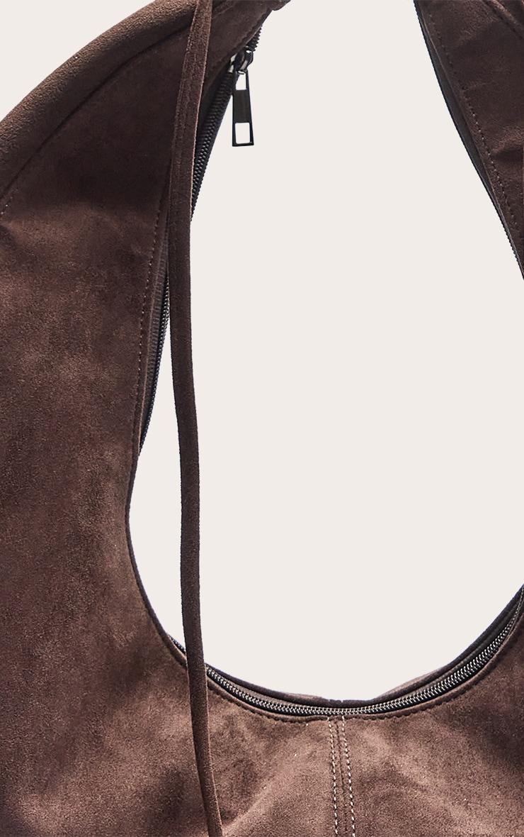 Chocolate Faux Suede Slouchy Shoulder Bag Product Image