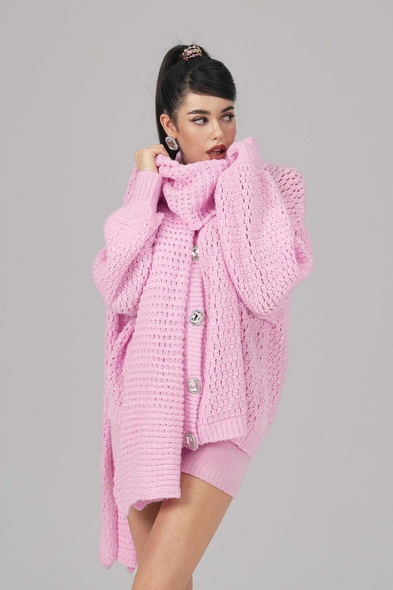 Alexis Cardigan + Scarf Set (Pink) (Final Sale) Product Image