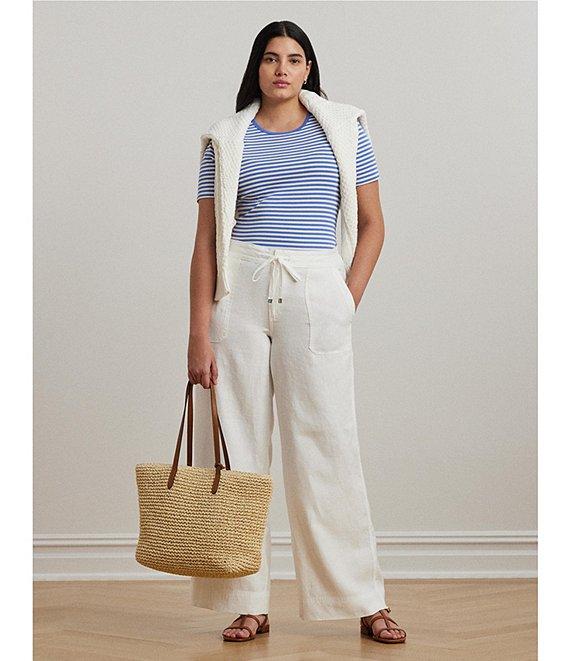 Lauren Ralph Lauren Plus Size Stretch Cotton Stripe Crew Neck Short Sleeve T-Shirt Product Image