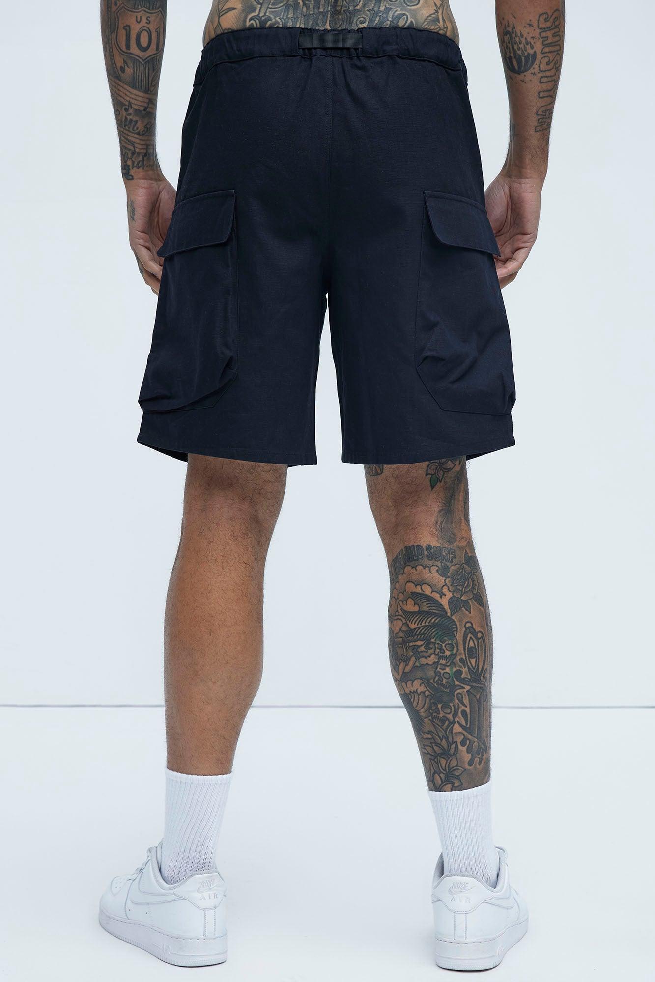 Stacked Cargo Pockets Relaxed Shorts - Black Product Image