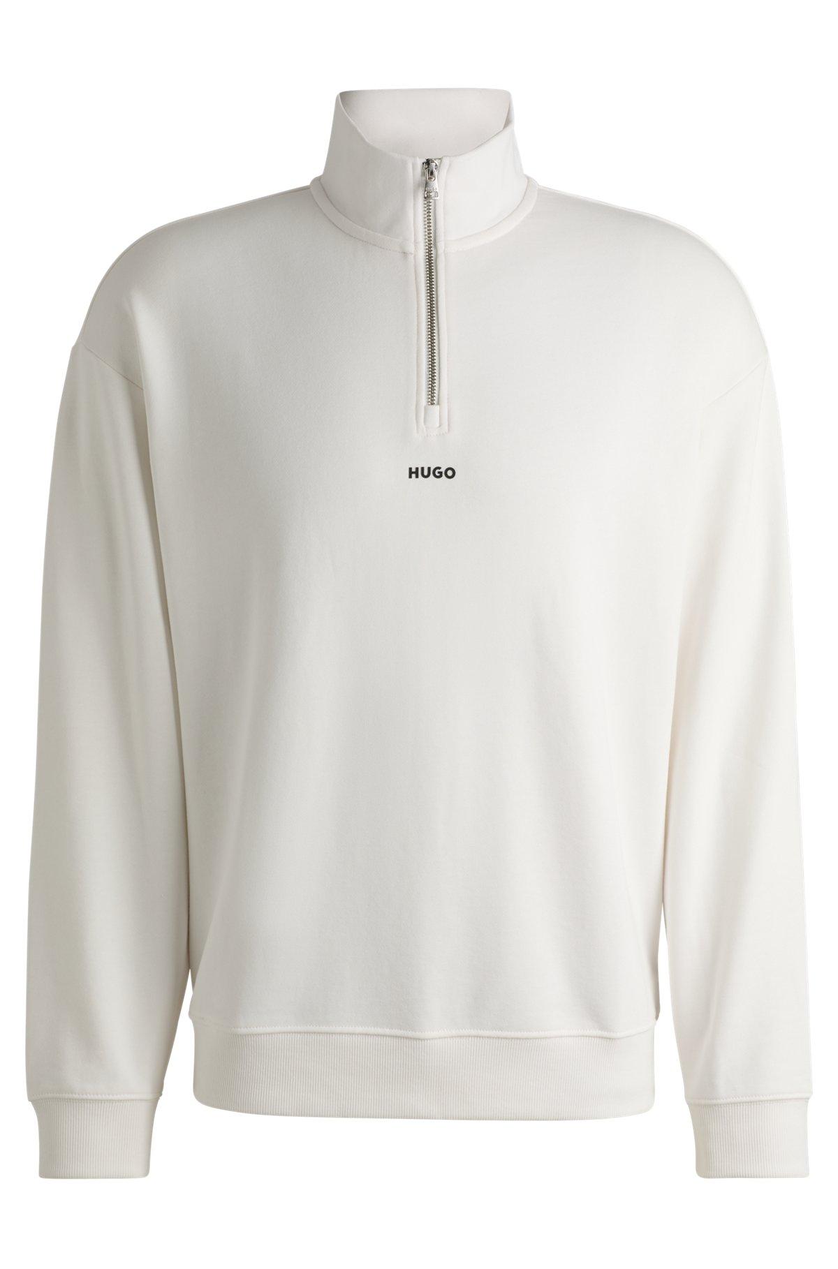 Zip-neck sweatshirt in cotton terry with logo print Product Image