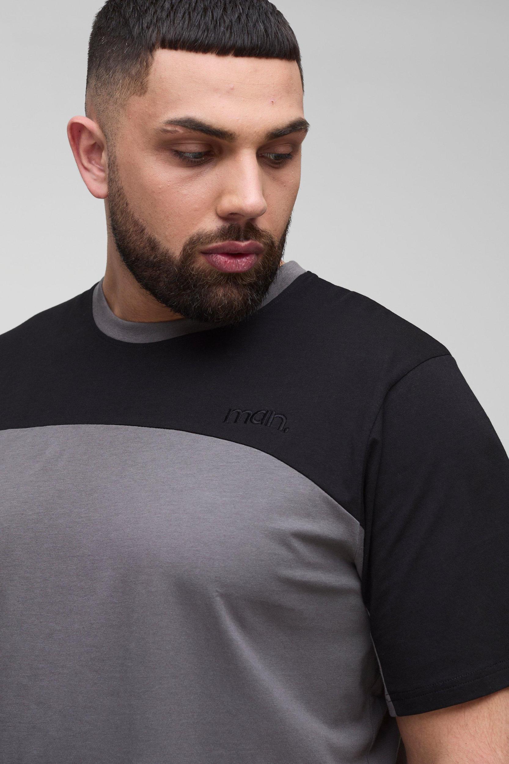 Plus Man Colour Block Regular Fit T-Shirt | boohooMAN USA Product Image