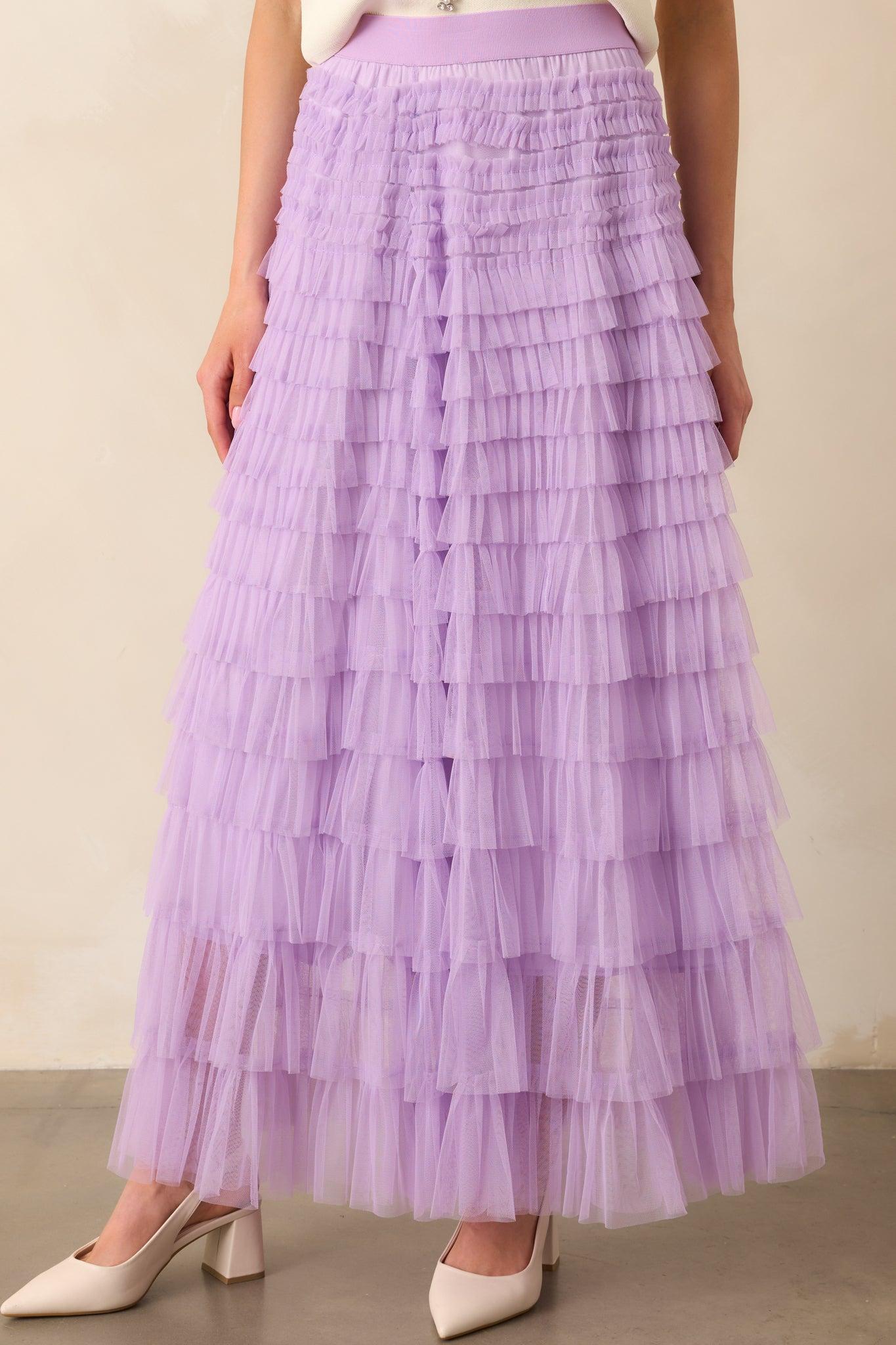 Garden Gathering Lavender Tiered Ruffle Tulle Maxi Skirt Product Image