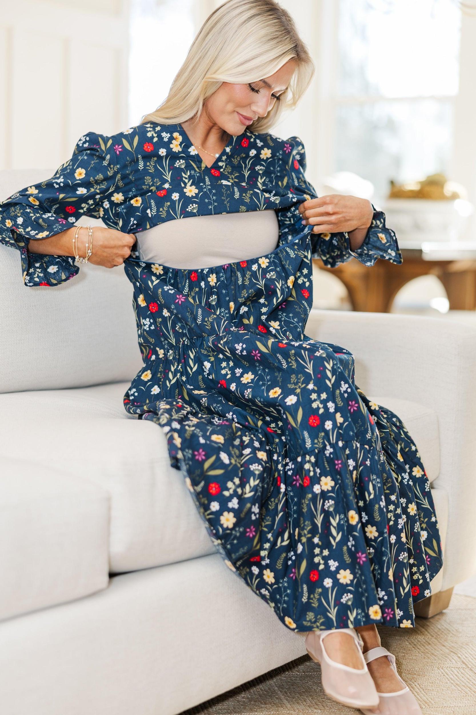 NURSING COLLECTION: What A Surprise Navy Floral Midi Dress Female Product Image