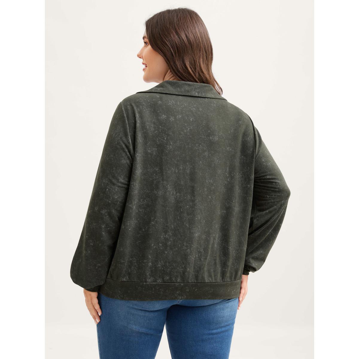 Plus Size Snow Wash Effect Half-Zipper Sweatshirt Women ArmyGreen Non Loose Stand-up collar Casual Sweatshirts BloomChic 10/M Product Image