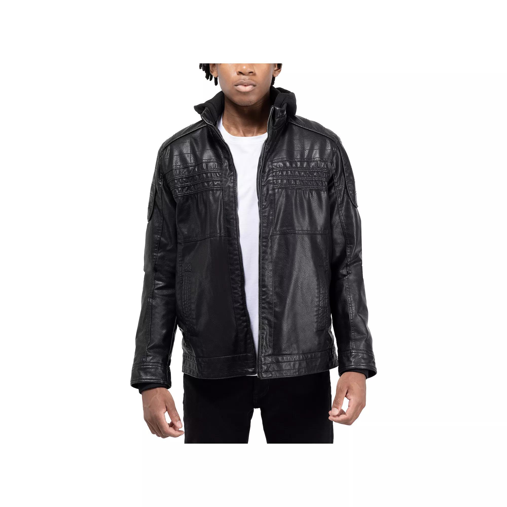 Men's Xray Grainy Faux Leather Hooded Jacket, Size: Small, Black Product Image