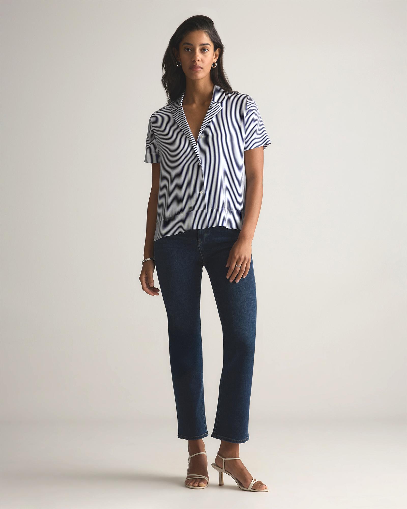 Quince | Women's Washable Stretch Silk Short Sleeve Notch Collar Blouse Mulberry Silk Product Image