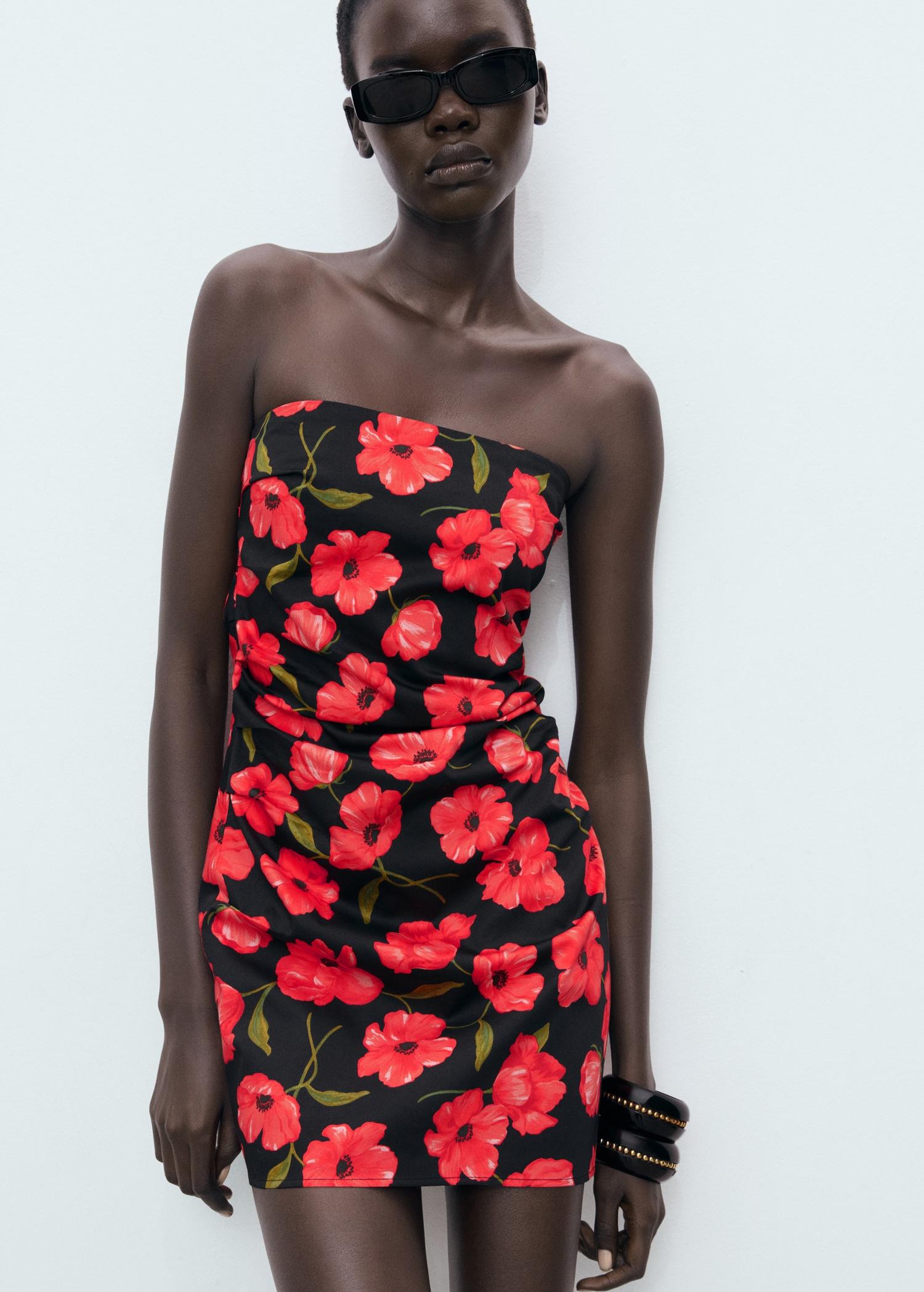 Strapless floral dress - Women | MANGO USA Product Image