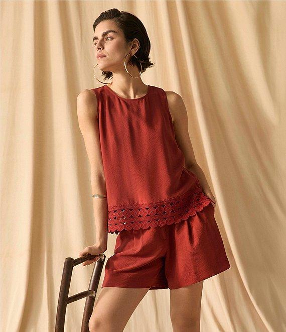 Vince Camuto Coordinating Woven Crew Neck Sleeveless Lace Hem Blouse Product Image