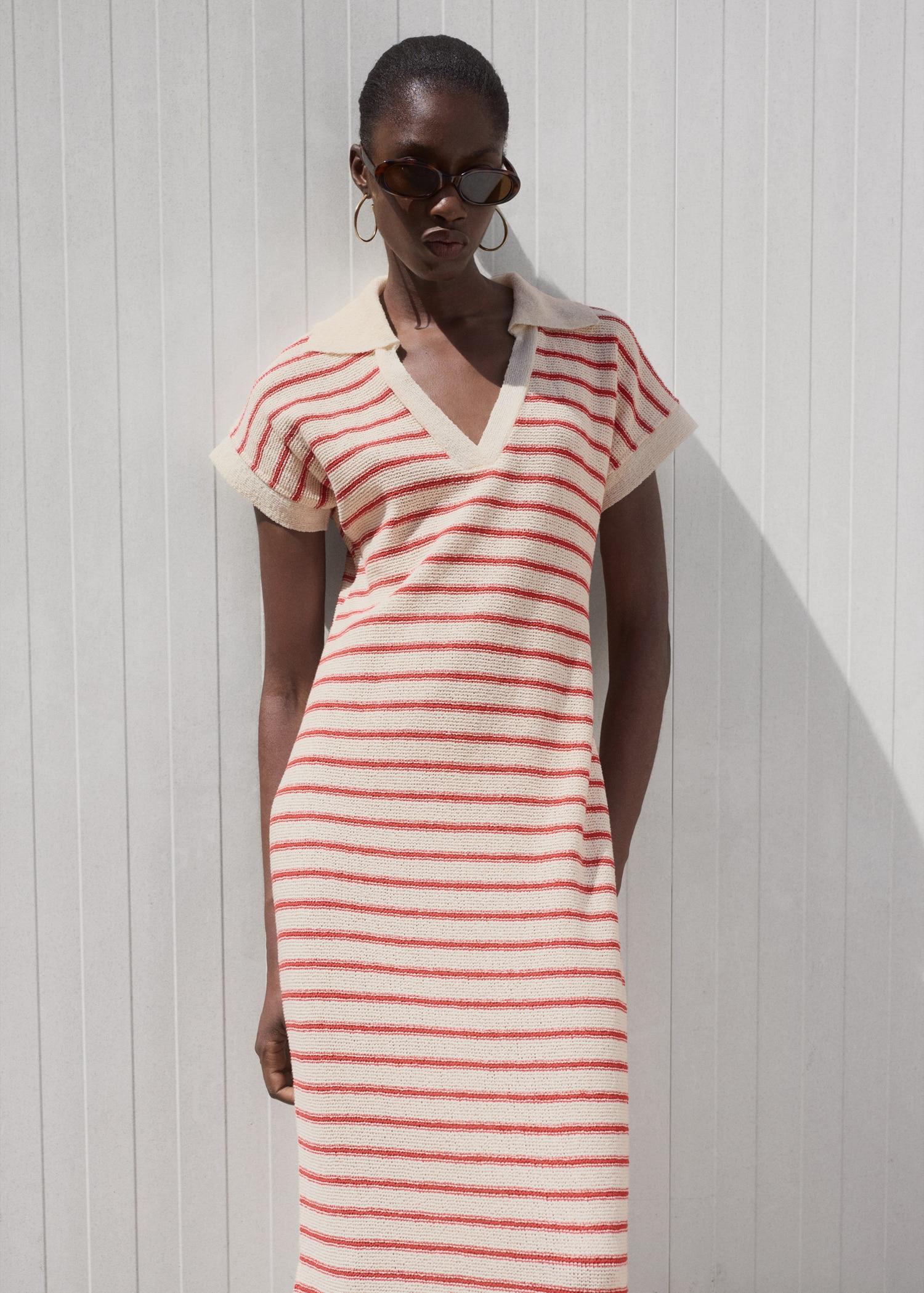 Long striped knitted dress - Women | MANGO USA Product Image