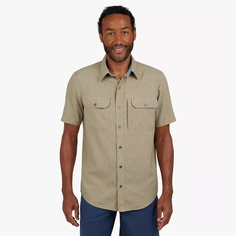 Men's Chaps Short Sleeve Performance Chambray Button Down Shirt, Size: XL, Green Product Image