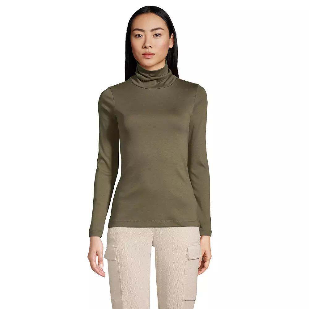 Women's Lands' End Supima Cotton Long Sleeve Turtleneck, Size: Large Tall, Green Moss Product Image