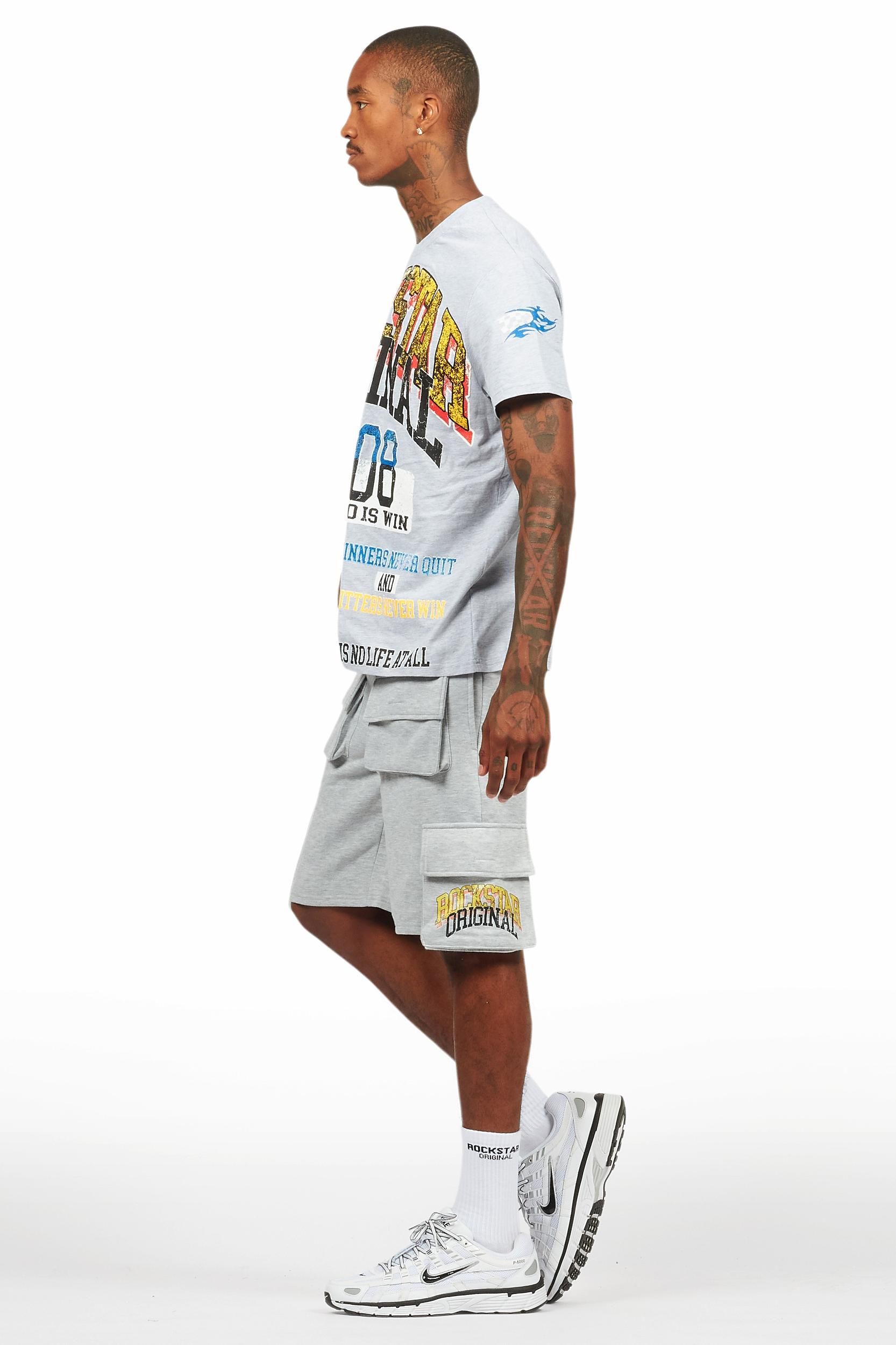 Colorful Race Heather Grey/Black T-Shirt Cargo Shorts Set Male Product Image