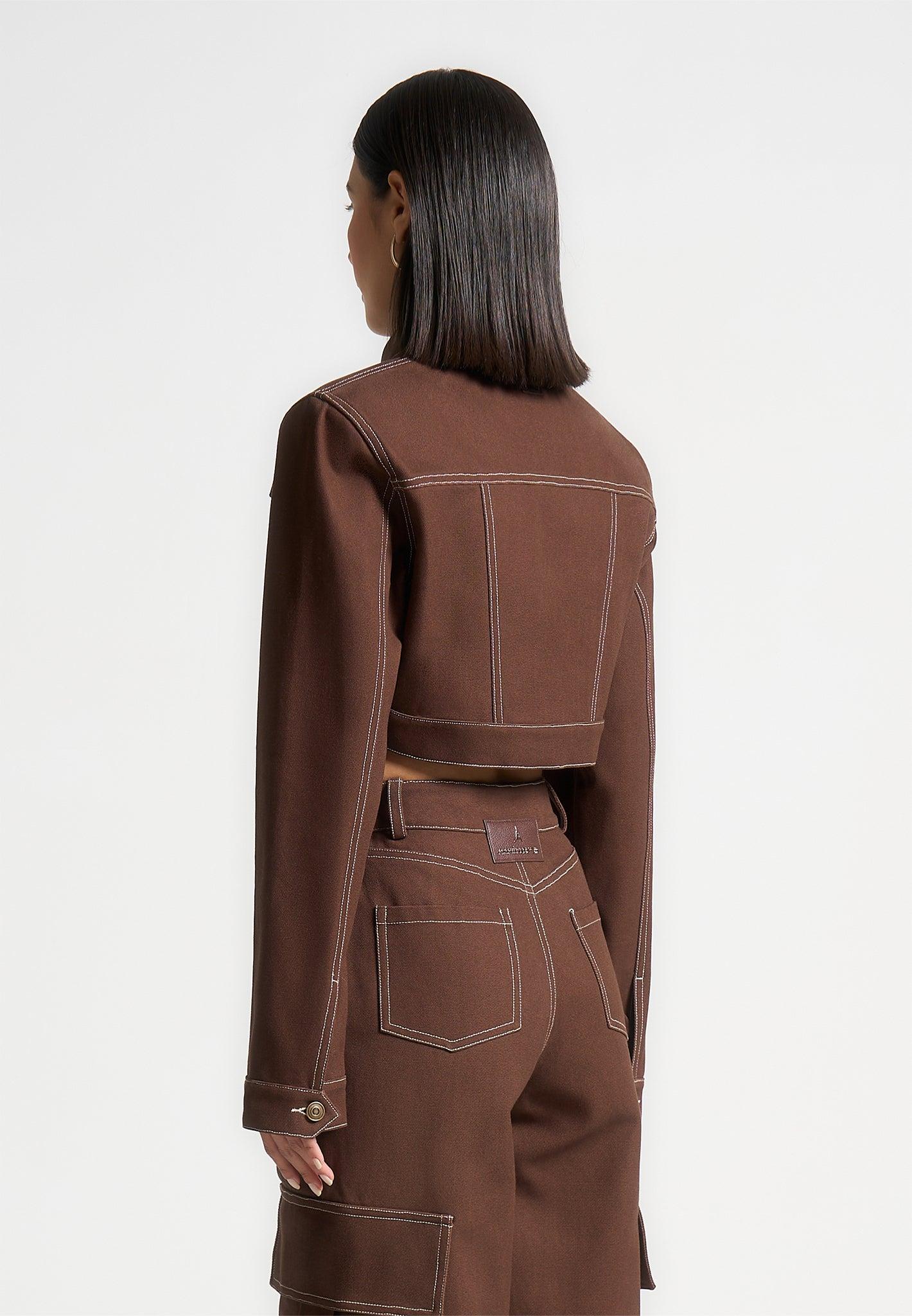 Wide Shoulder Drill Jacket - Brown Female Product Image