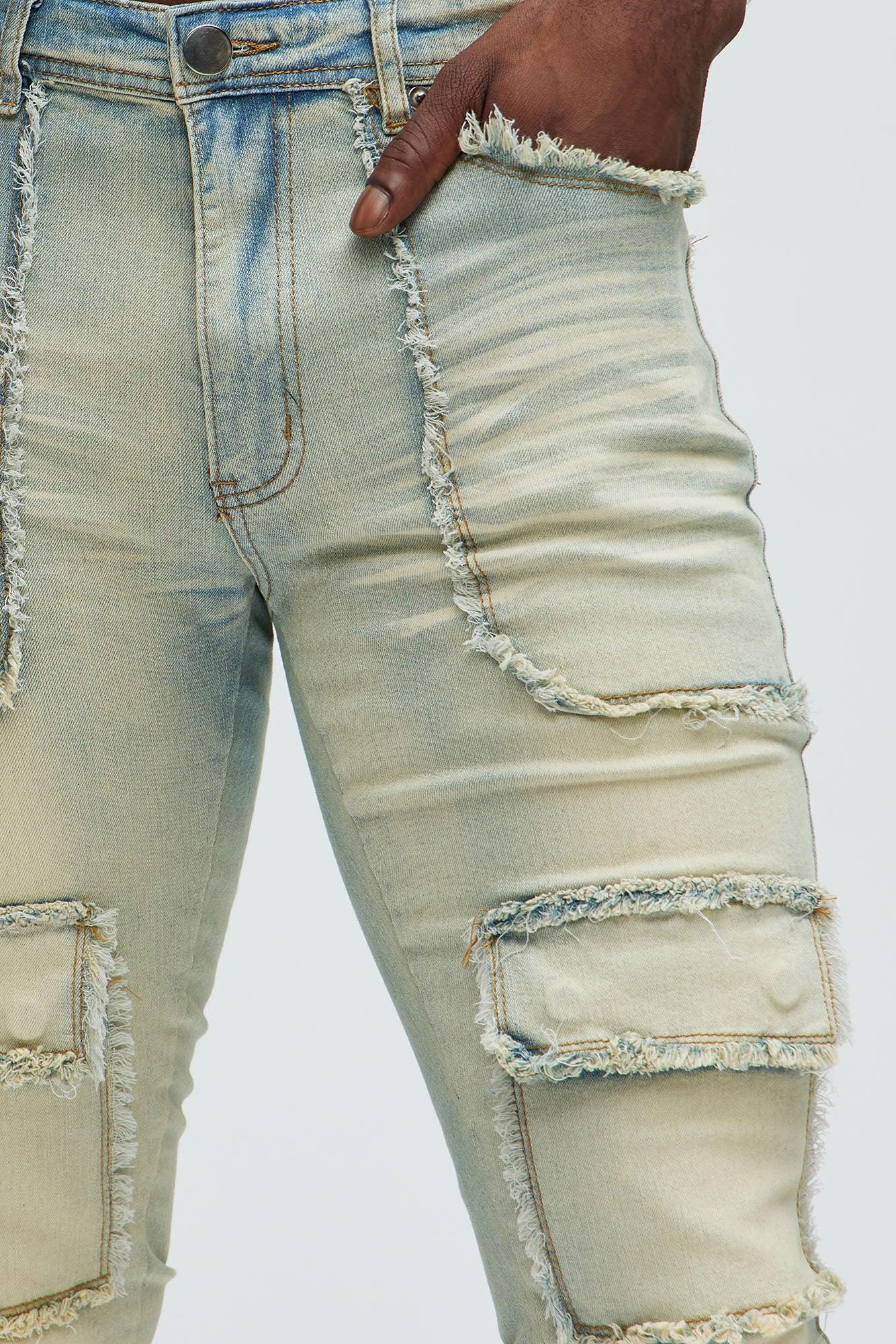 Can I Cargo Stacked Skinny Flare Jeans - Light Wash Product Image