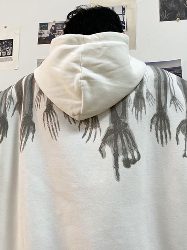 Men's Skull Hand Fleece Lined Hoodie Product Image