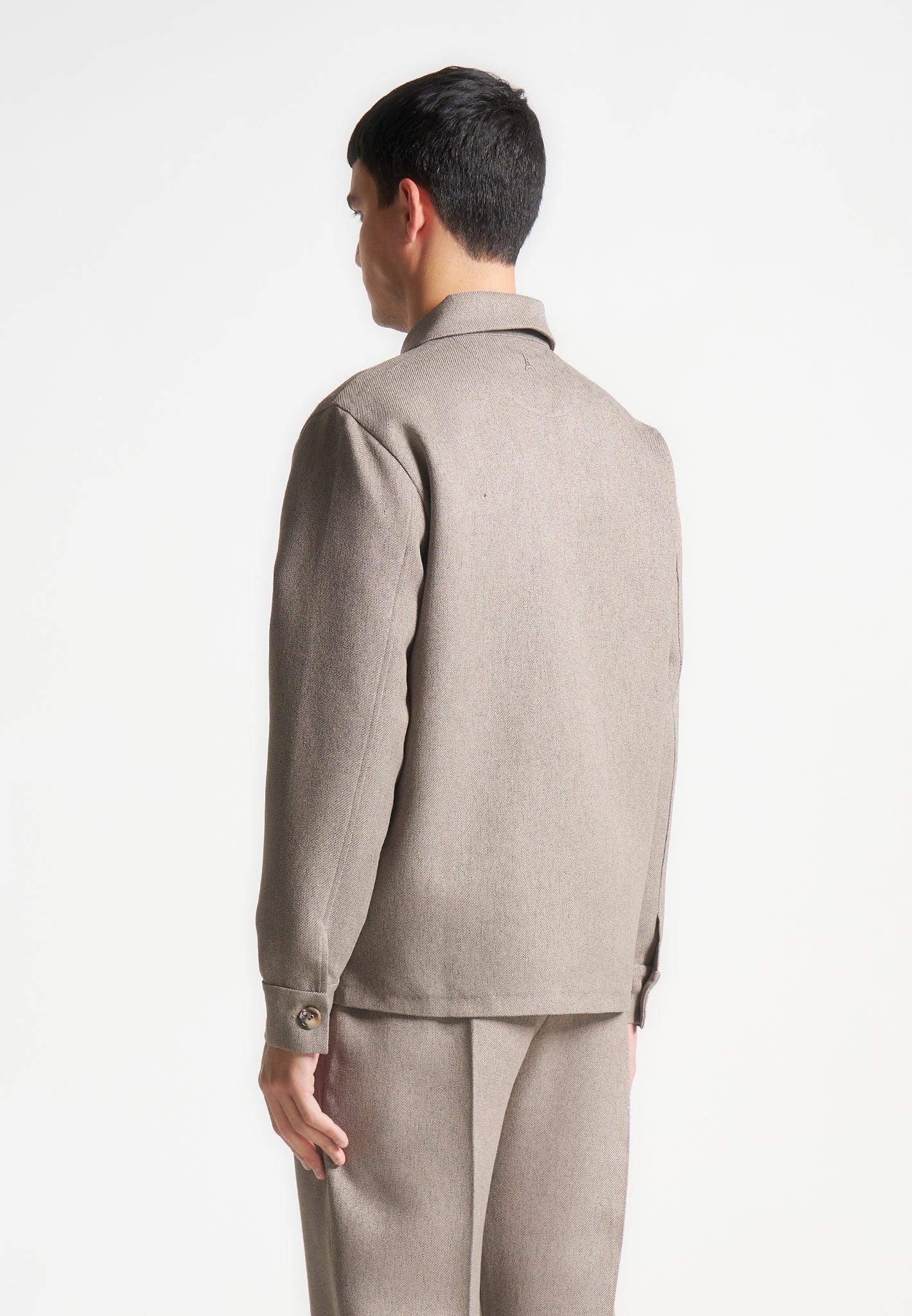 Leo - Textured Tailored Long Sleeve Overshirt - Taupe Male Product Image