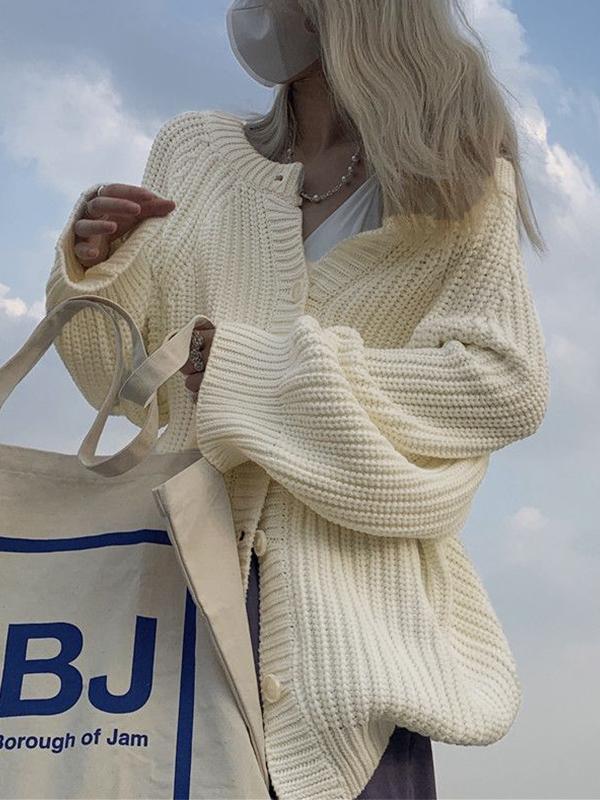 Solid Loose Breasted Knit Cardigan Product Image