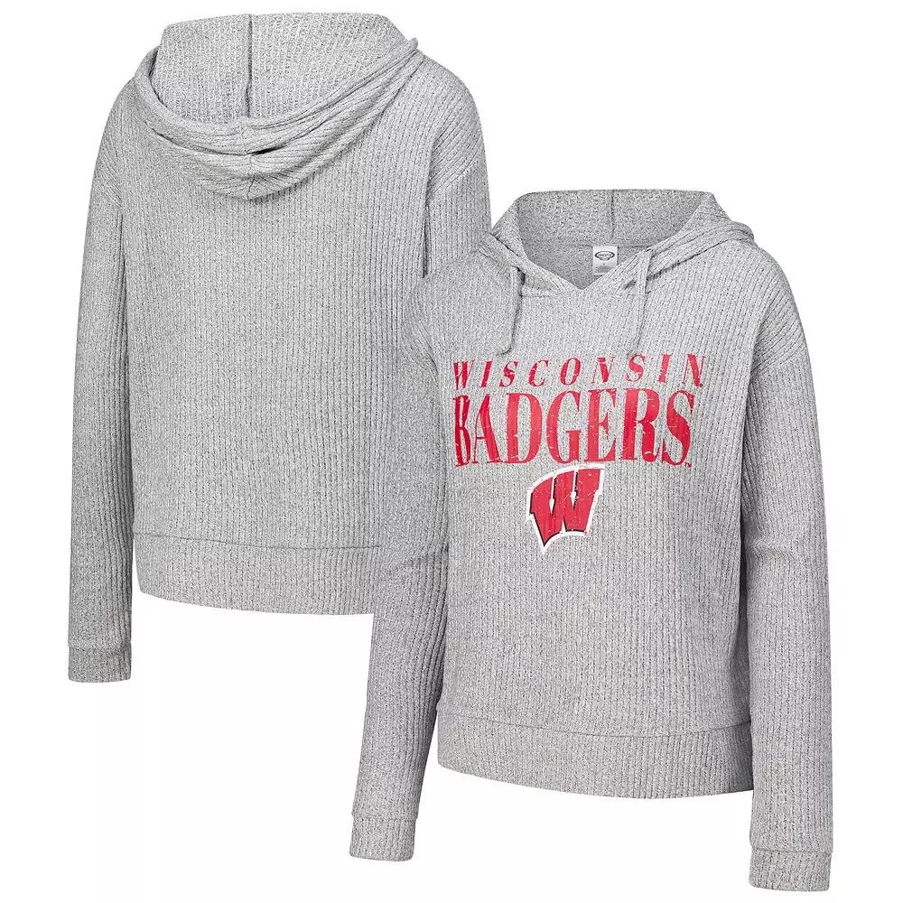 Women's Concepts Sport Heather Gray Wisconsin Badgers Juniper Soft Modest Cropped Long Sleeve Hoodie T-Shirt,  Product Image