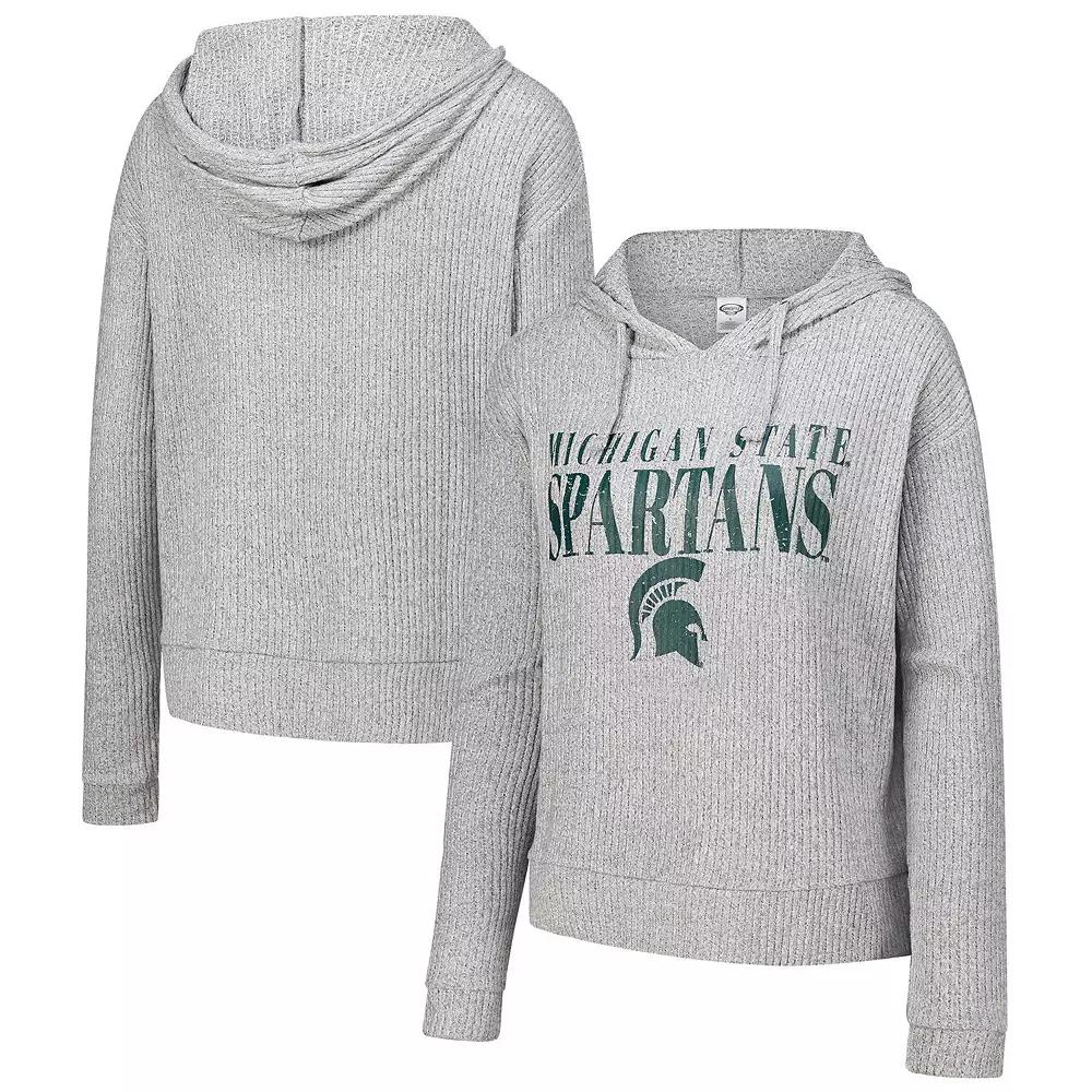 Women's Concepts Sport Heather Gray Michigan State Spartans Juniper Soft Modest Cropped Long Sleeve Hoodie T-Shirt,  Product Image