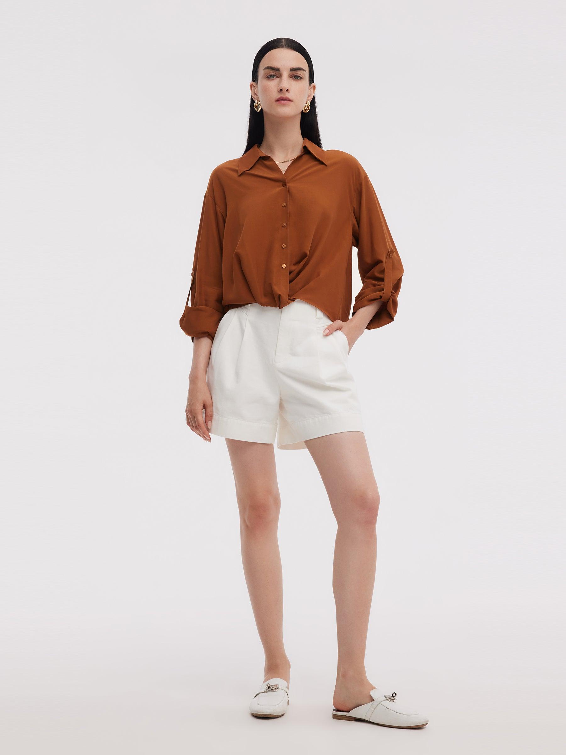 Tencel Acetate Blend Women Adjustable Sleeves Shirt Product Image