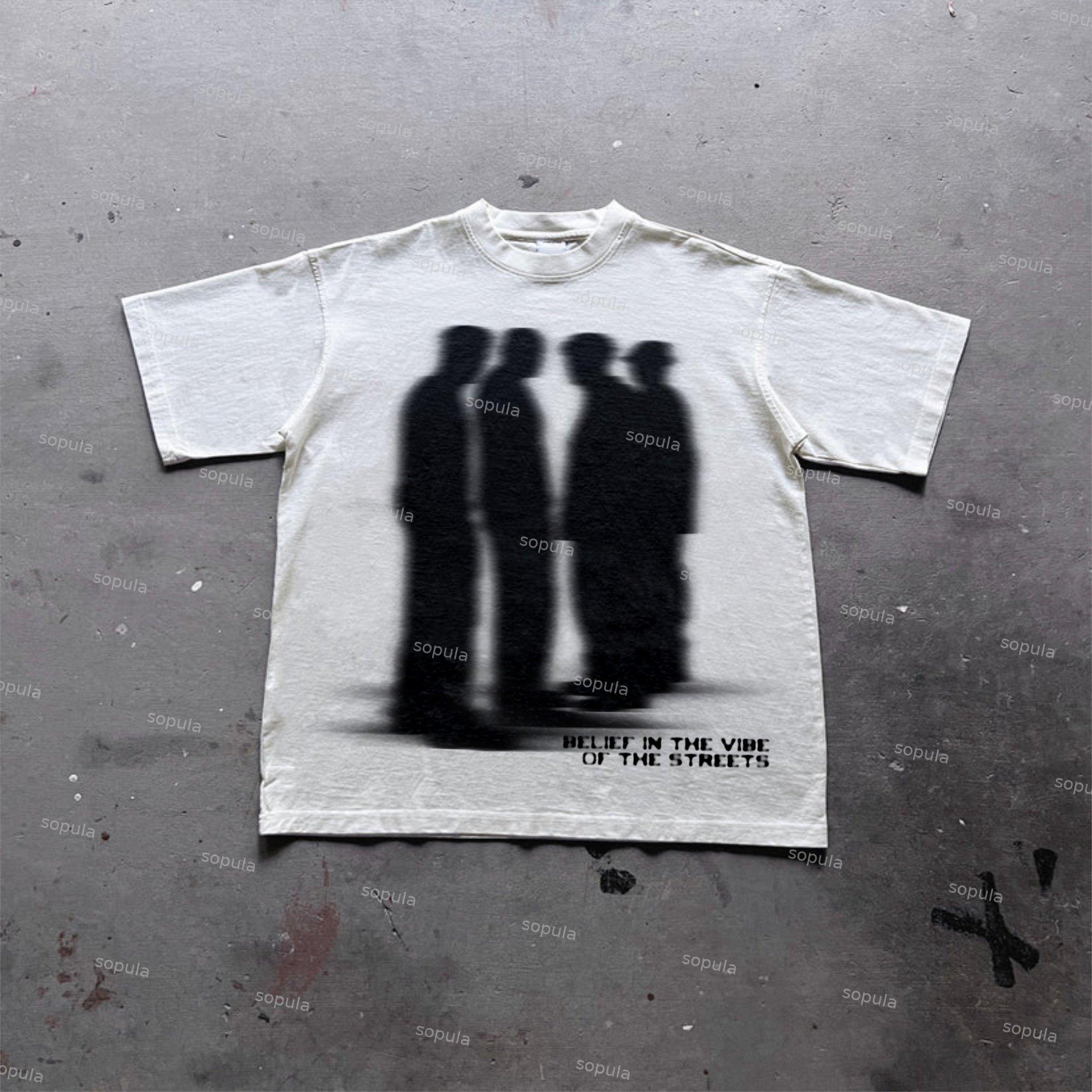 Sopula Street Atmosphere Virtual Shadow Characters Shadow Graphic Cotton T-Shirt Product Image