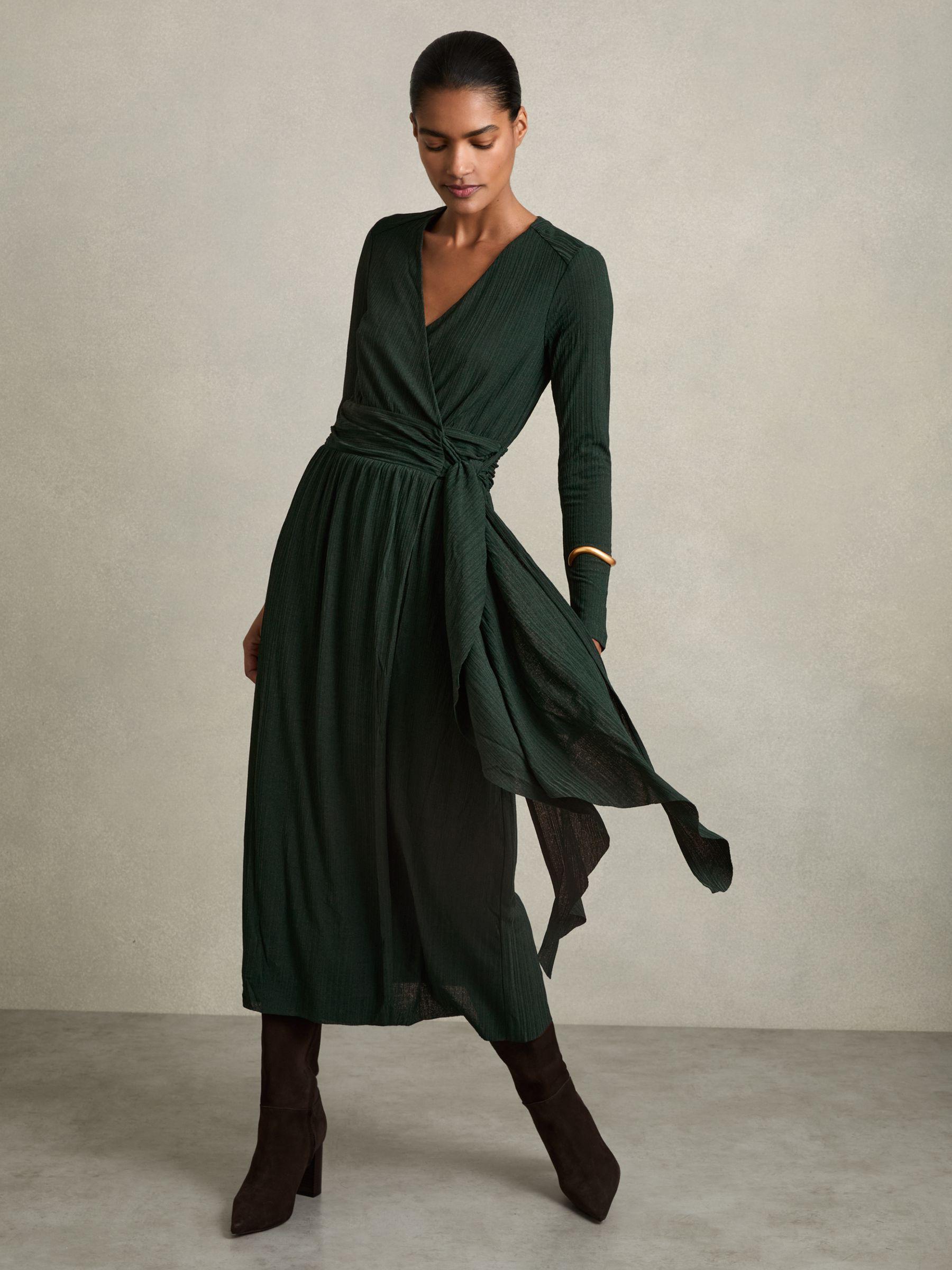 Petite Jersey Wrap-Tie Midi Dress in Green Product Image