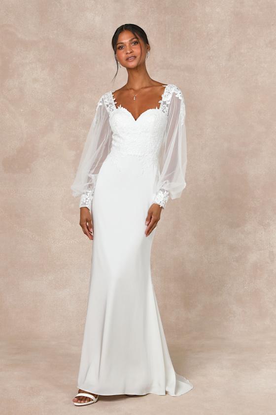 Timeless Adoration White Embroidered Bishop Sleeve Maxi Dress Product Image