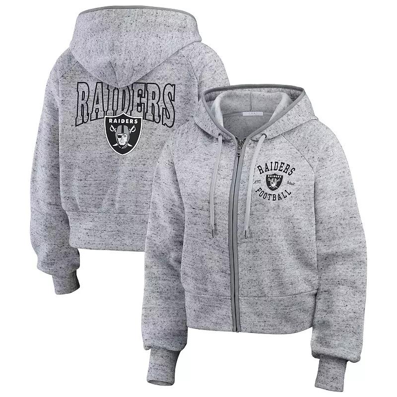 Women's WEAR by Erin Andrews  Heather Gray Las Vegas Raiders Speckled Fleece Cropped Full-Zip Hoodie, Size: 2XL, Lvr Grey Product Image