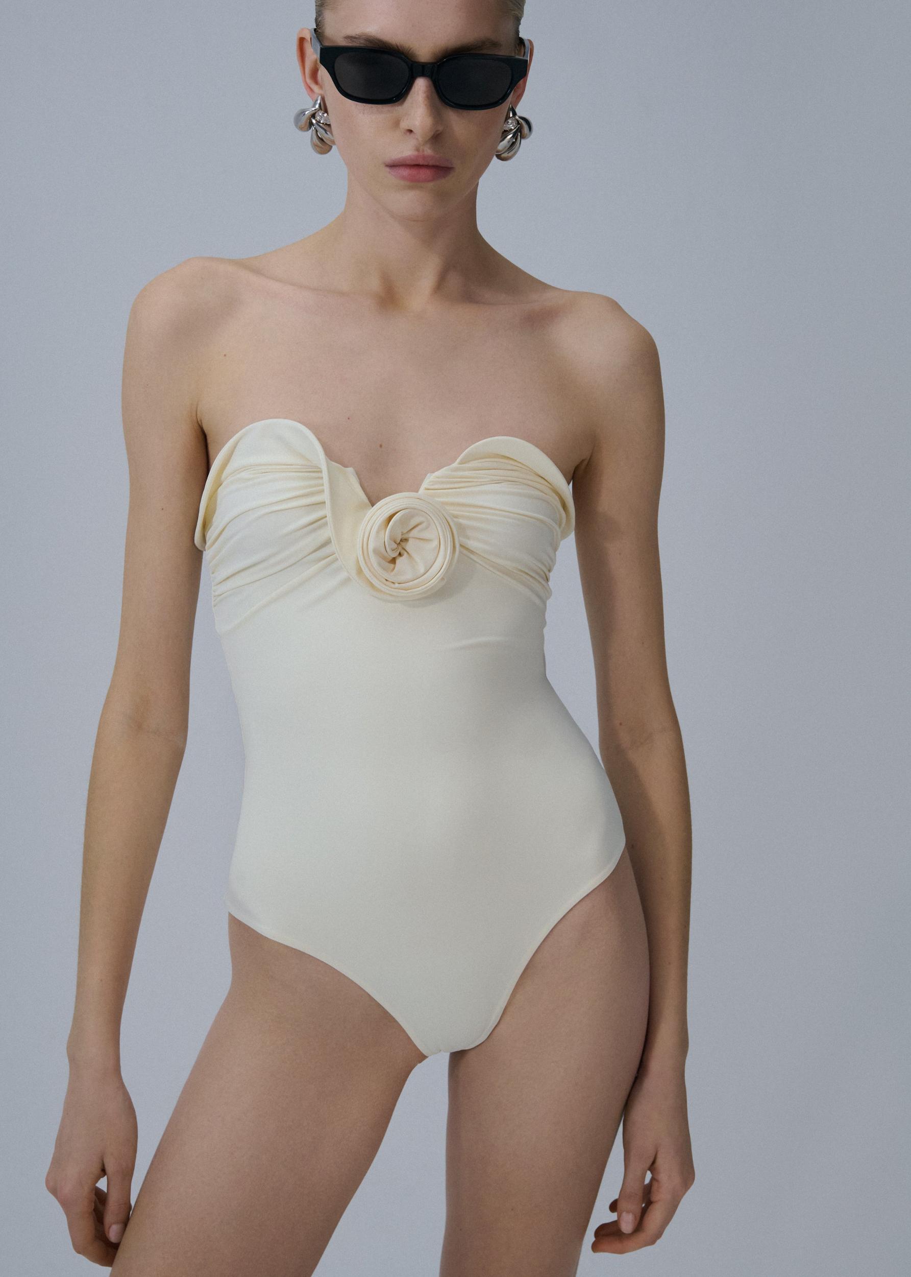 Sculptural rose bustier swimsuit in cream Product Image