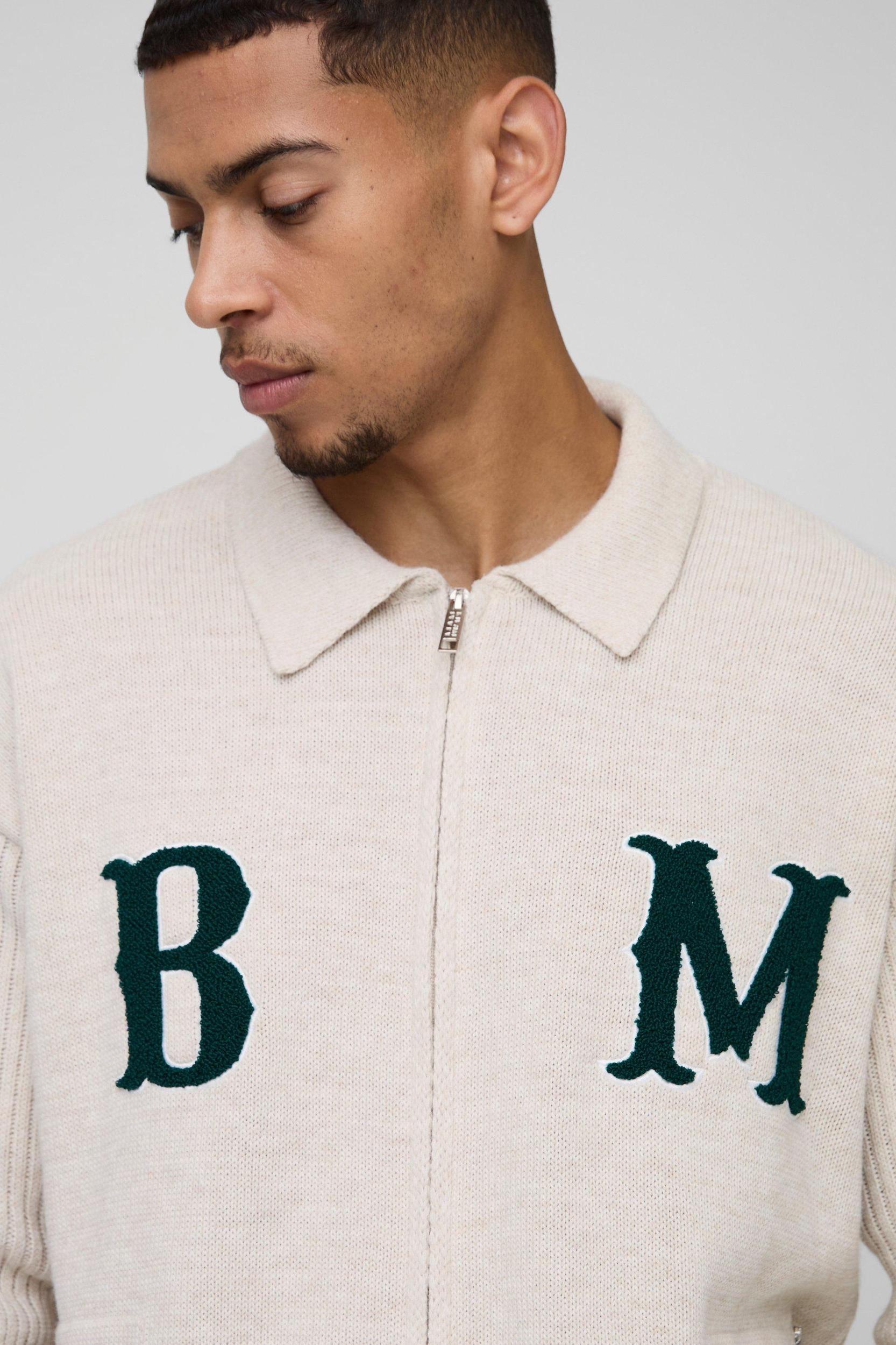 BM Oversized Boucle Knitted Harrington Jacket | boohooMAN USA Product Image