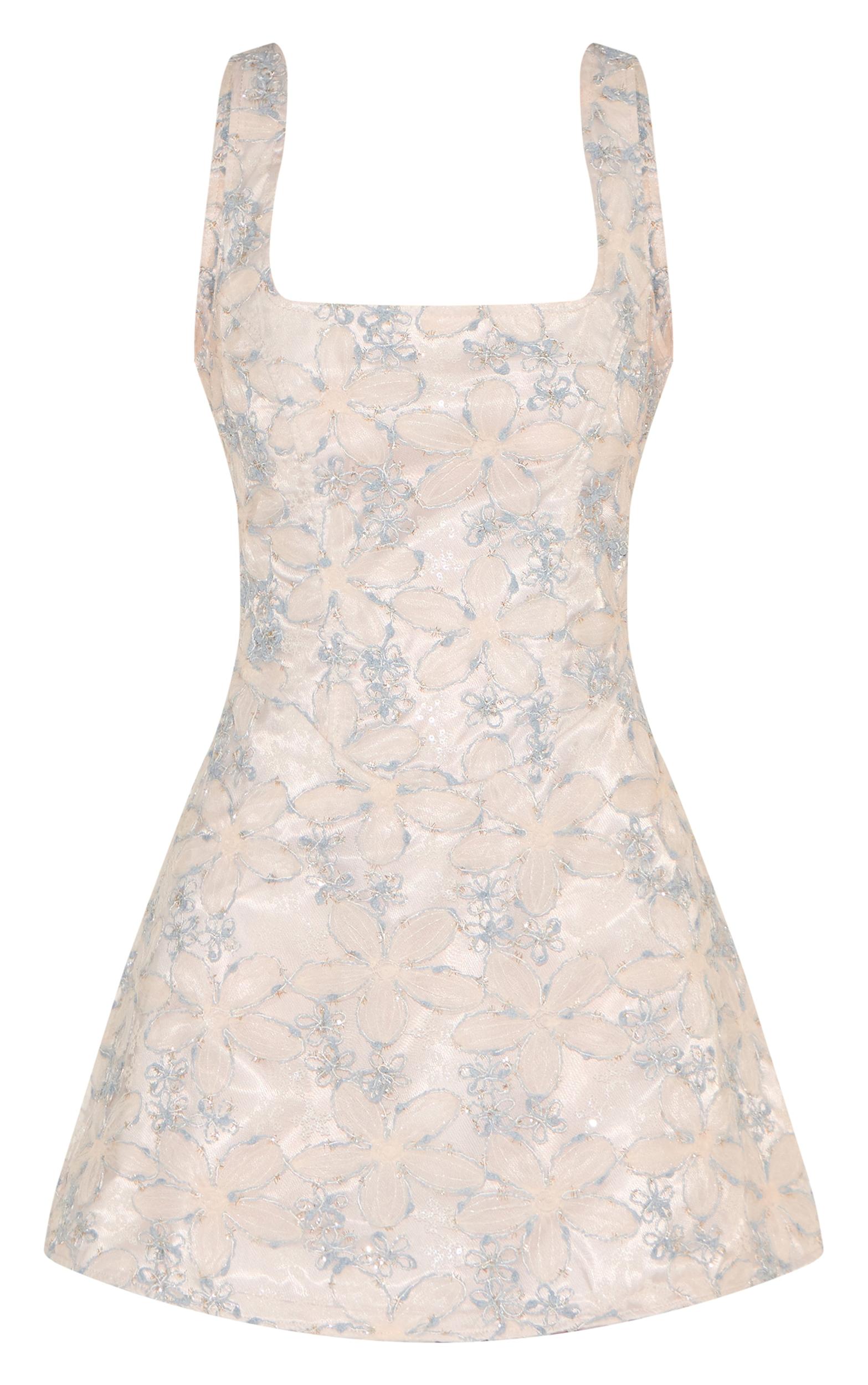 Blue Floral Jacquard Shift Dress Product Image