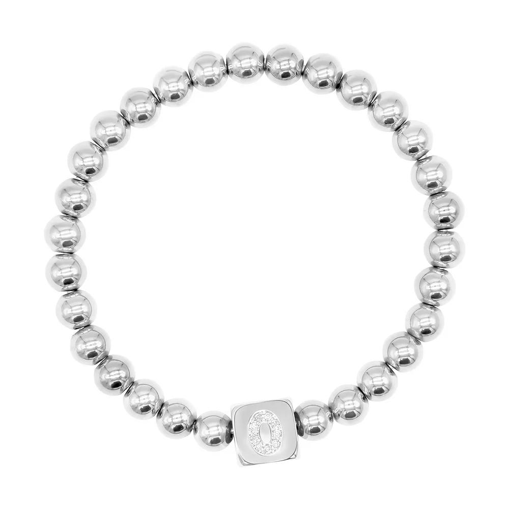 Adornia Silver Tone Cubic Zirconia Initial Cube Stretch Bracelet, Women's, Size: 7", Silver Tone O Product Image