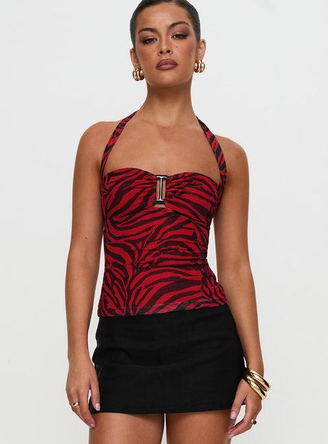 Cielo Mesh Halter Top Red Zebra Product Image