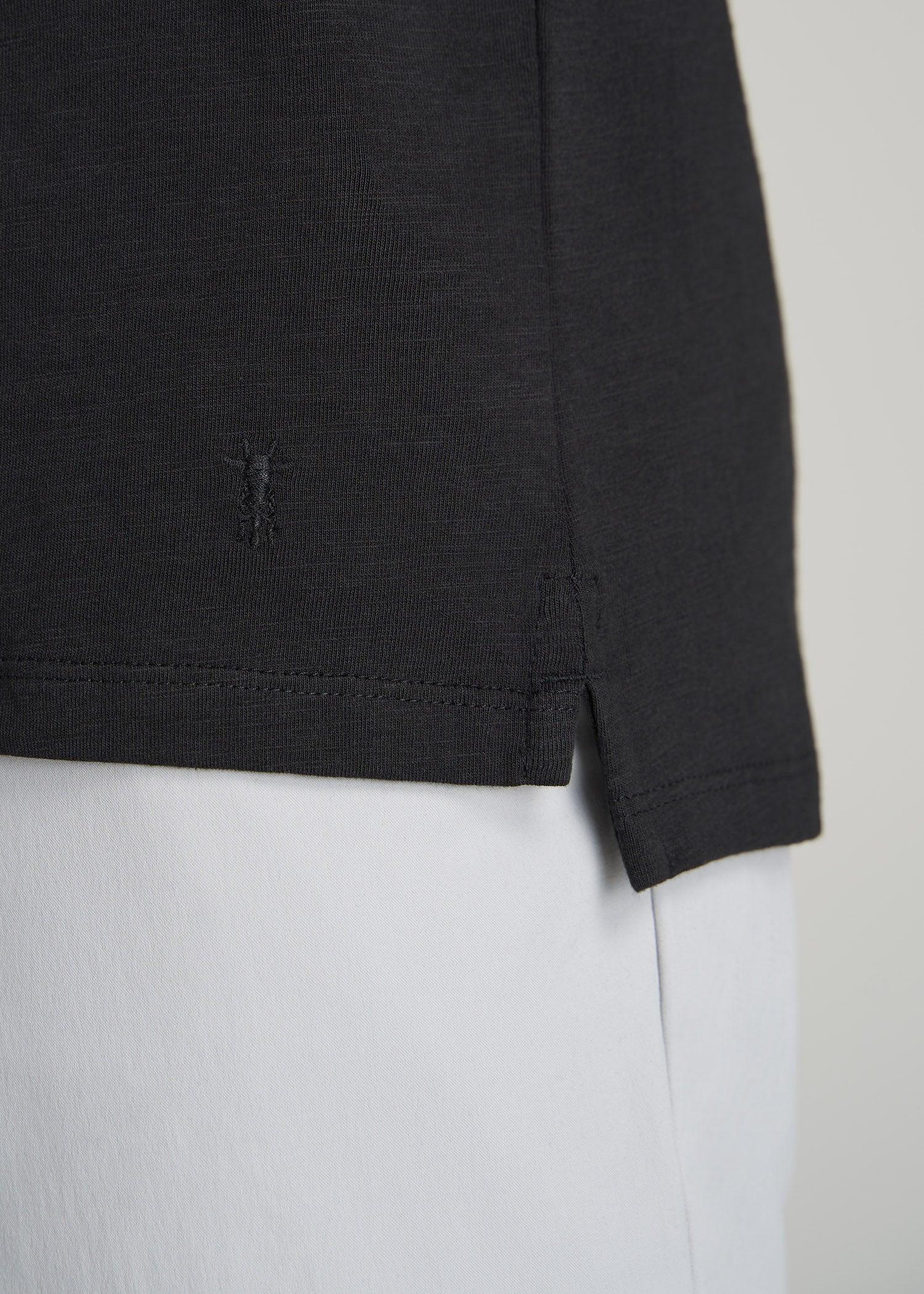 Slub Self Collar Polo Shirt for Tall Men in Black Male Product Image