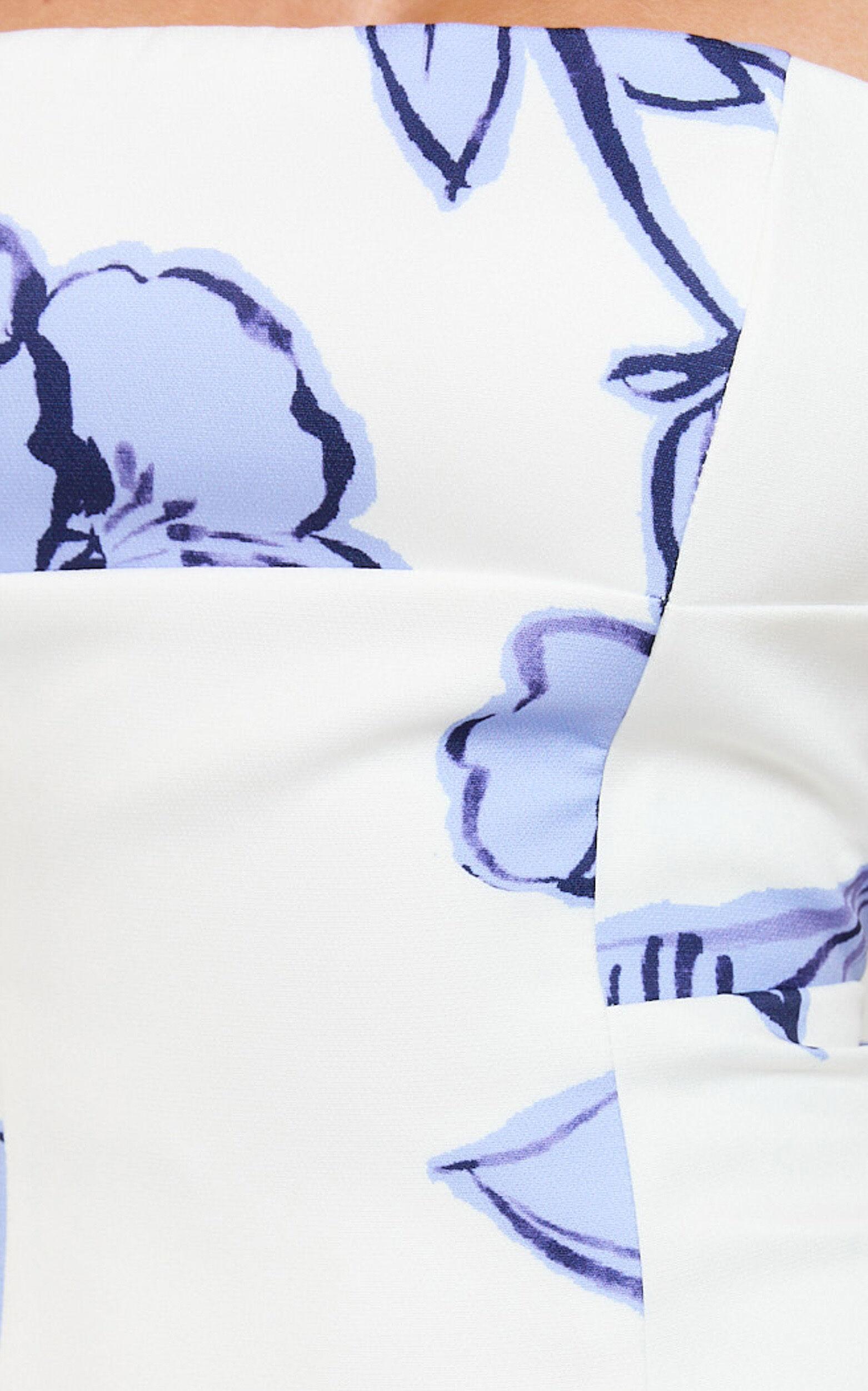 Catharine Mini Dress - Strapless A Line Dress in Blue Floral Product Image