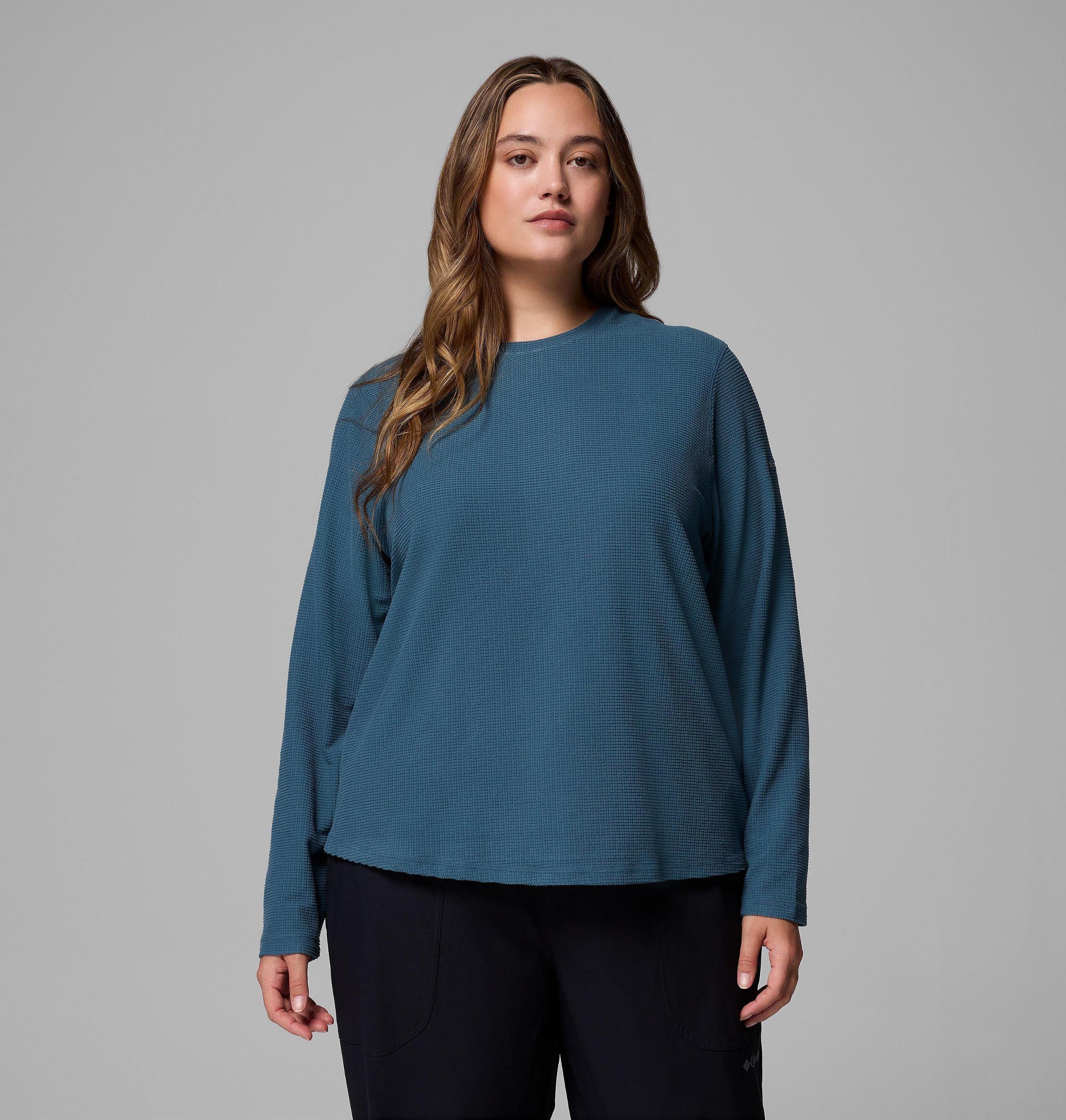 Columbia Womens Brea Falls Grid Crew Long Sleeve Shirt - Plus Size- Product Image