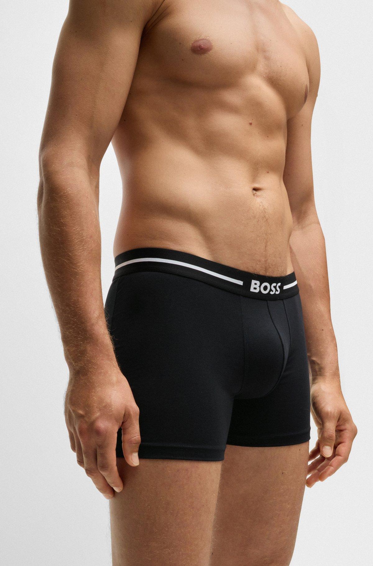 Three-pack of stretch-cotton boxer briefs with logos Product Image