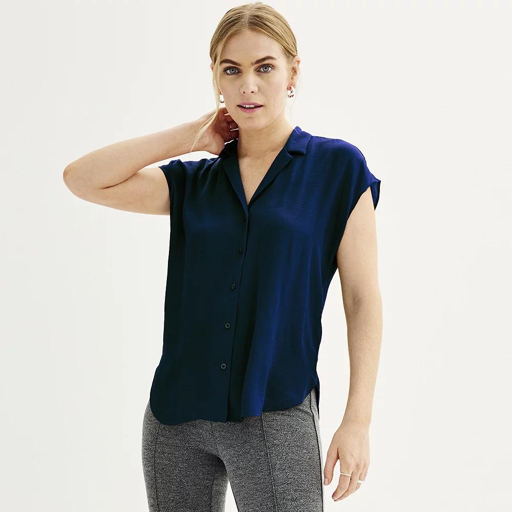 Women's Nine West Short Sleeve Easy Lapel Shirt,  Product Image