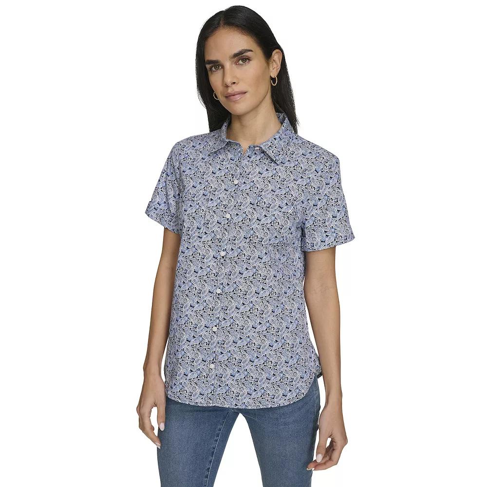 Women's Nautica Short Sleeve Camp Shirt, Size: Medium, Blue Paisley Product Image
