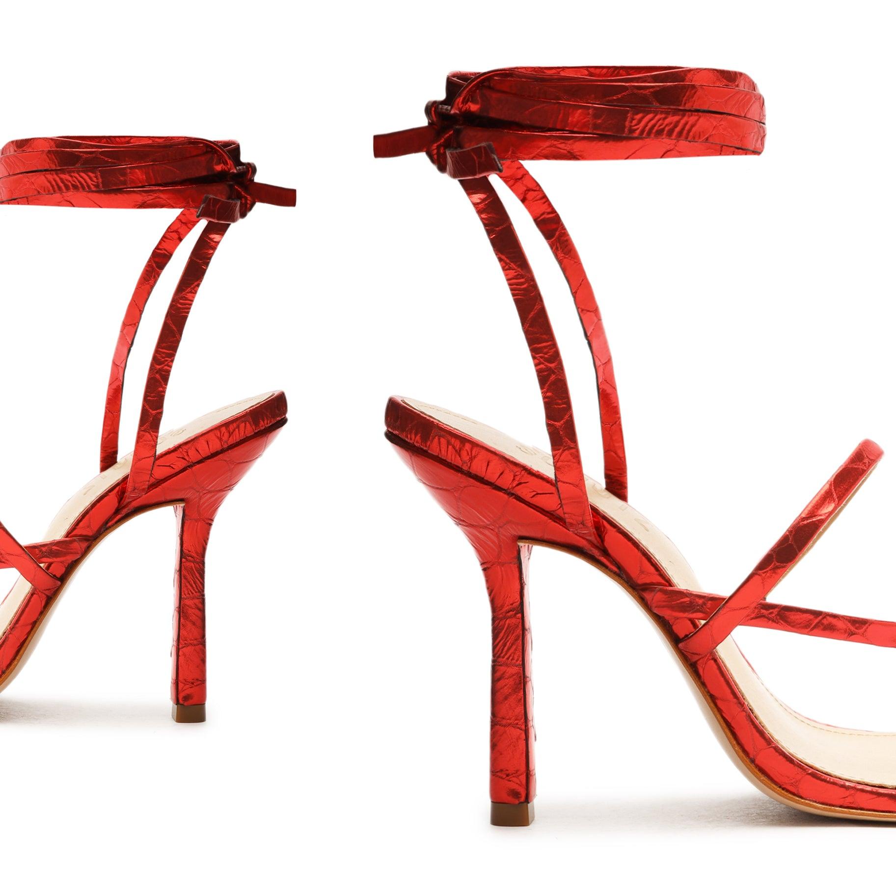 Lily Metallic Crocodile-Embossed Leather Sandal Product Image