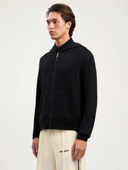 Curved Logo Knit Hoodie Product Image