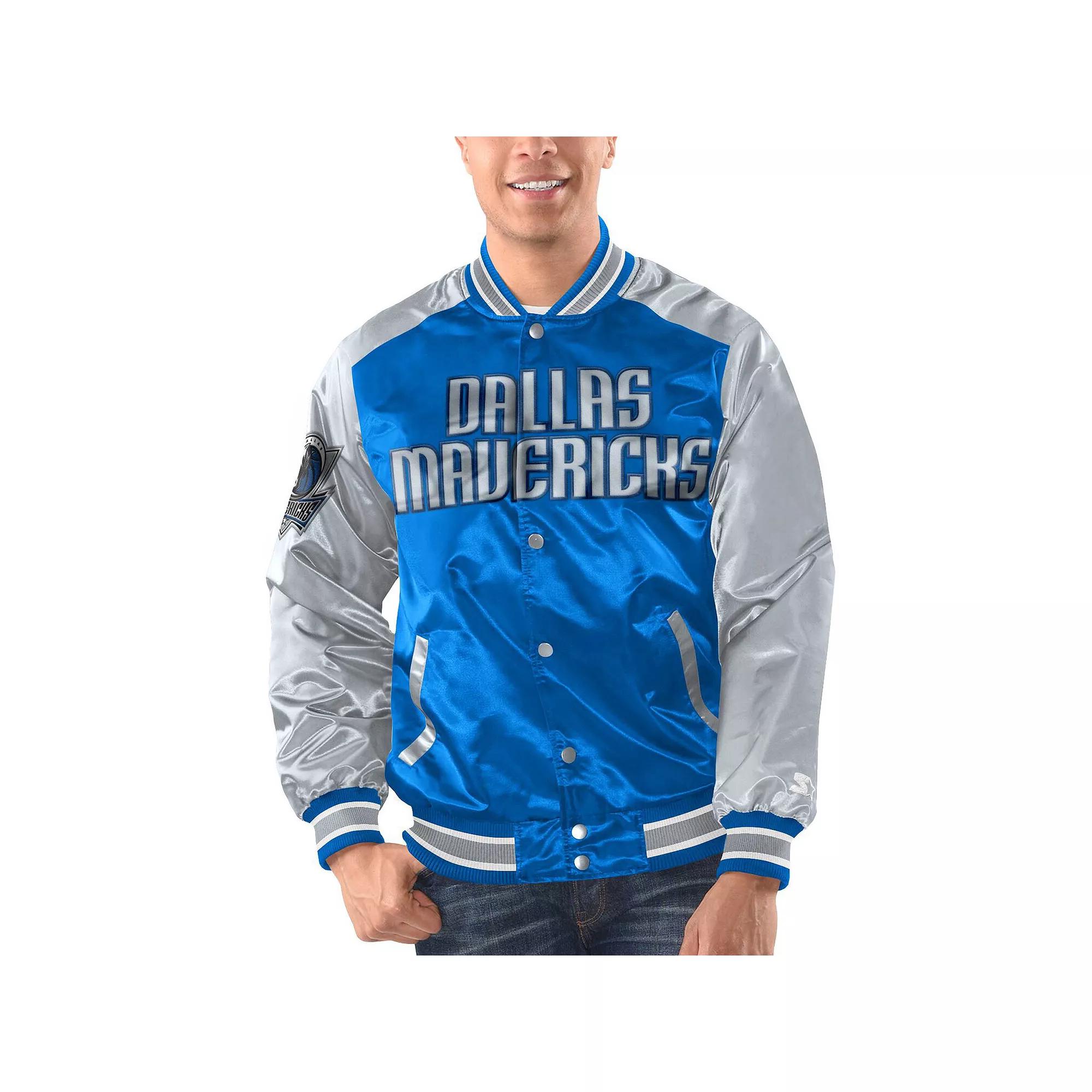 Men's Starter Blue/Silver Dallas Mavericks Renegade Satin Full-Snap Varsity Jacket,  Product Image