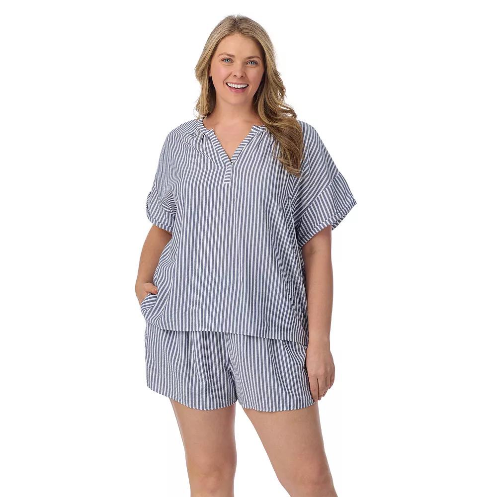 Plus Size Draper James 2-Piece Seersucker Short Sleeve Pajama Top & Pajama Shorts Set, Women's, Size: 3XL, Pink Stripe Product Image
