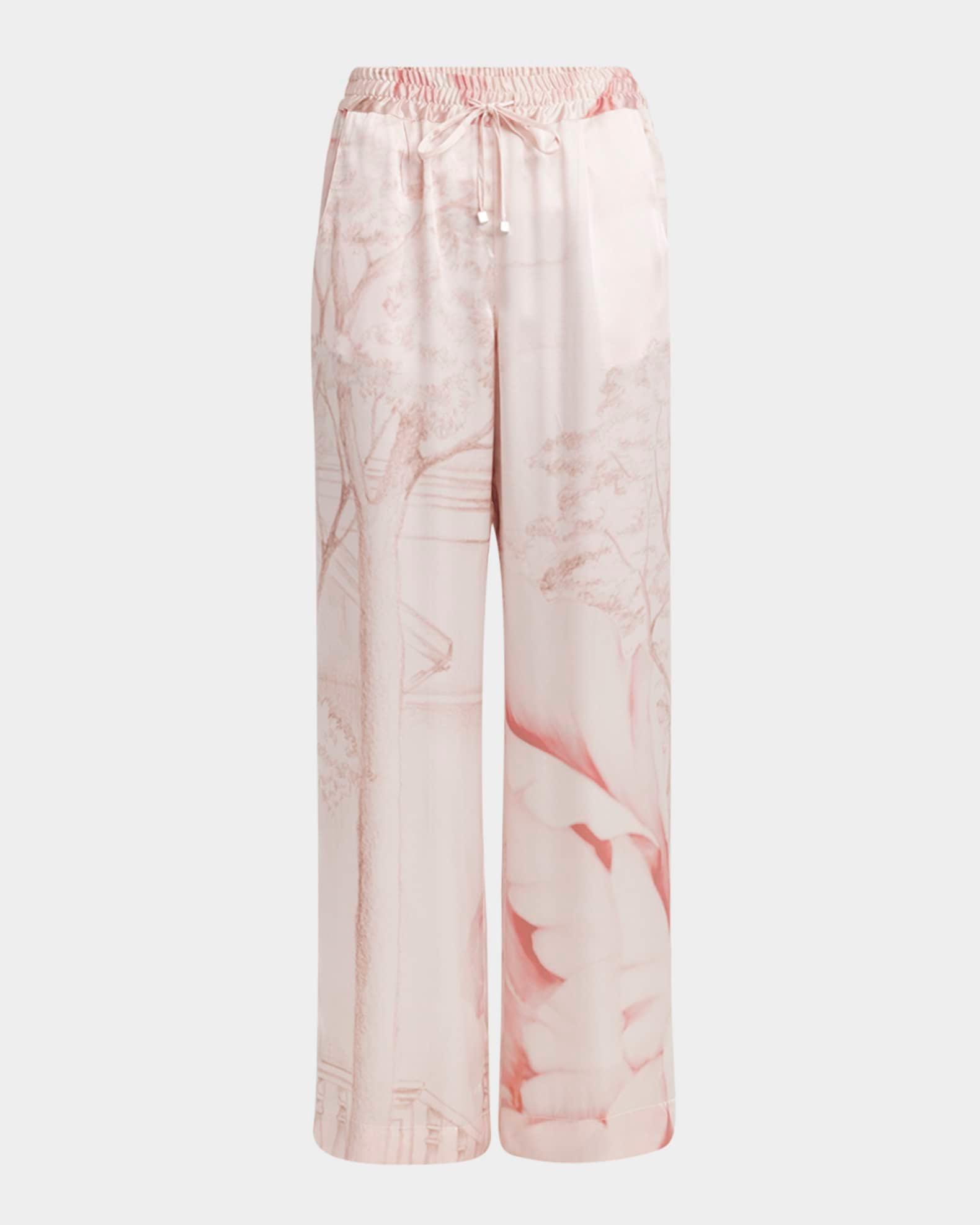 Wide-Leg Silk Drawstring Pants Product Image