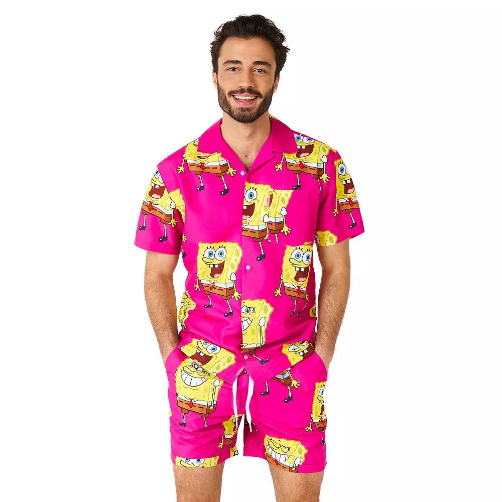 Men's OppoSuits SpongeBob SquarePants Pink Short Sleeve Button Down Shirt & Shorts Set, Boy's, Size: Medium Product Image