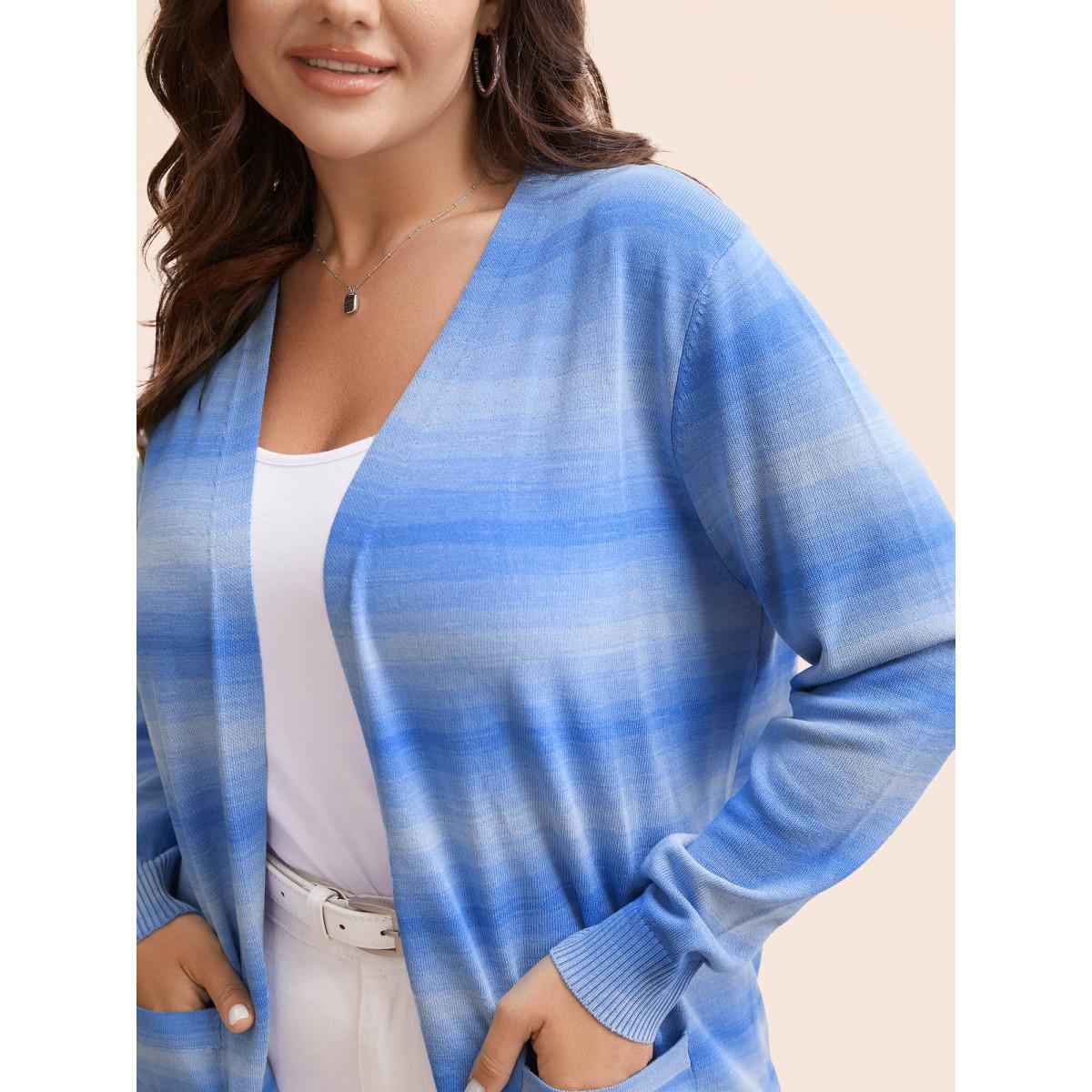 Plus Size Heather Ombre Kimono Collar Pocket Cardigan LightBlue Women Casual Loose Long Sleeve Everyday Cardigans BloomChic 28/5X Product Image