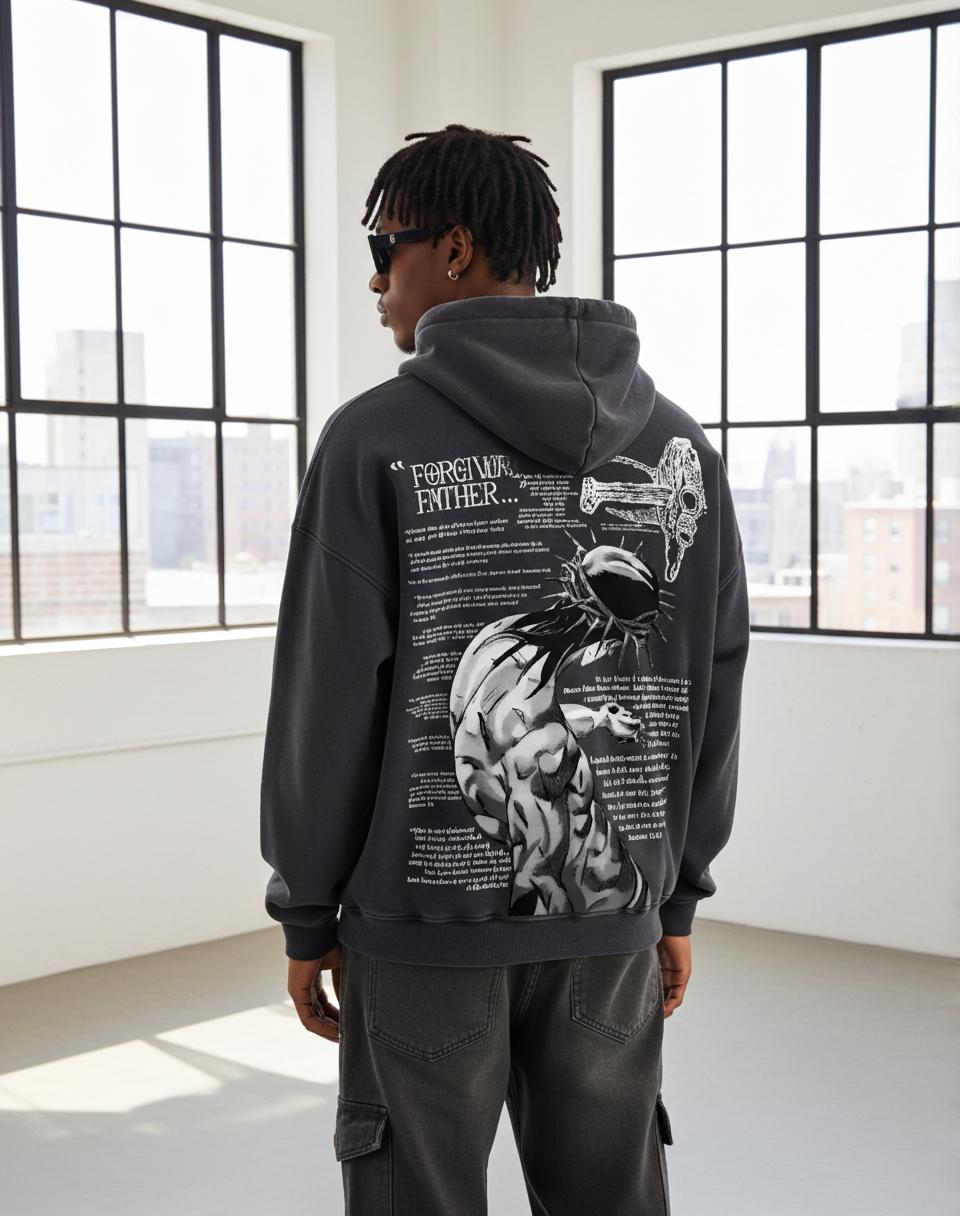 Sopula Portrait Phantom Abstract Graphic Acid Washed Oversized Hoodie Product Image