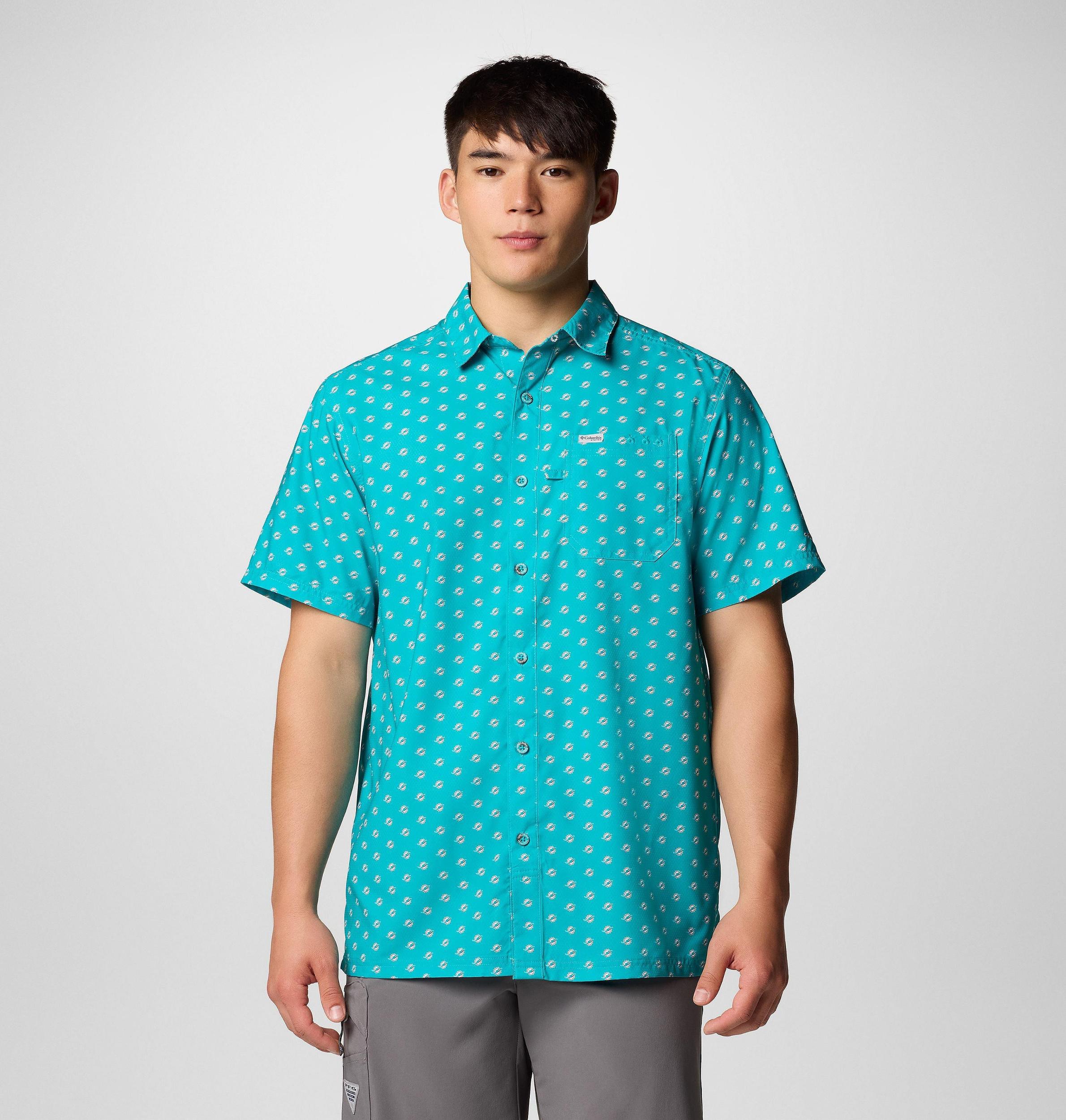Columbia Mens PFG Super Slack Tide Short Sleeve Shirt - Miami Dolphins- Product Image